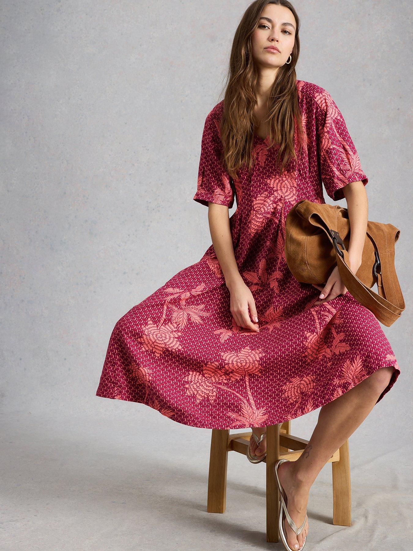  image of white-stuff-kate-linen-blend-dress-pink