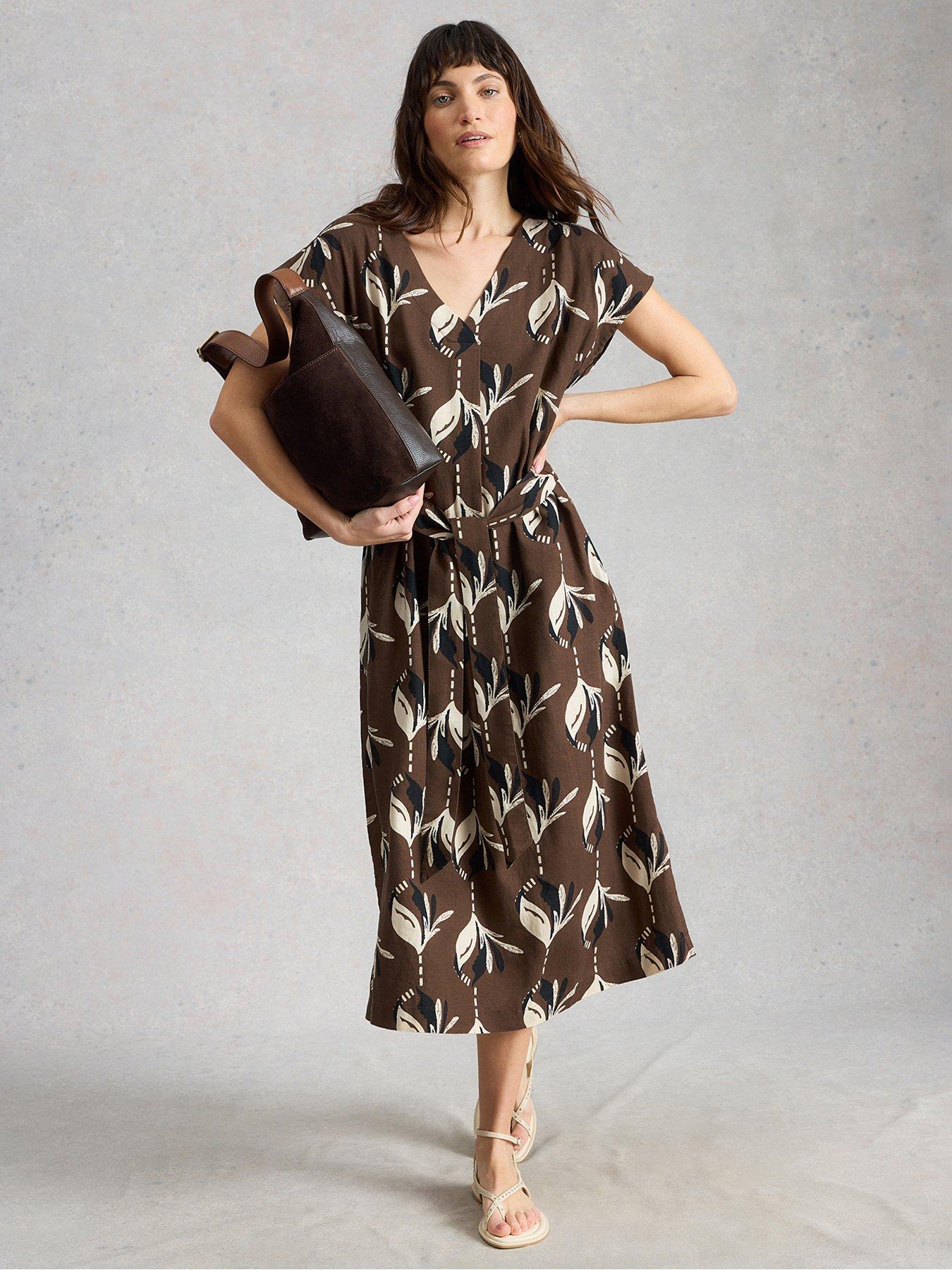 White Stuff Mimi Linen Blend Dress - Brown