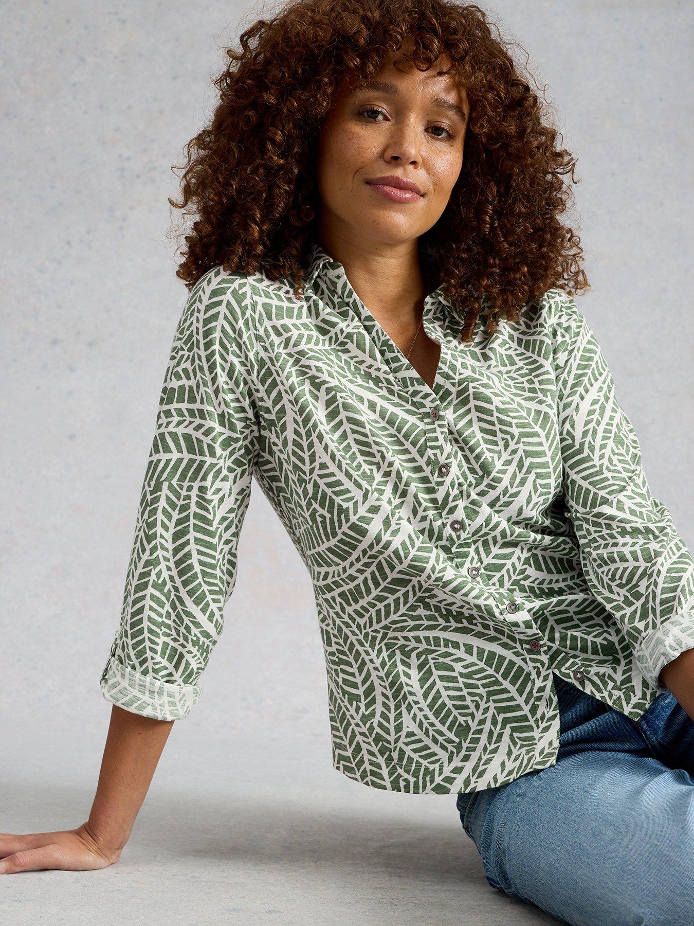 Image 1 of 6 of White Stuff Annie Jersey Embroidered Shirt - Green