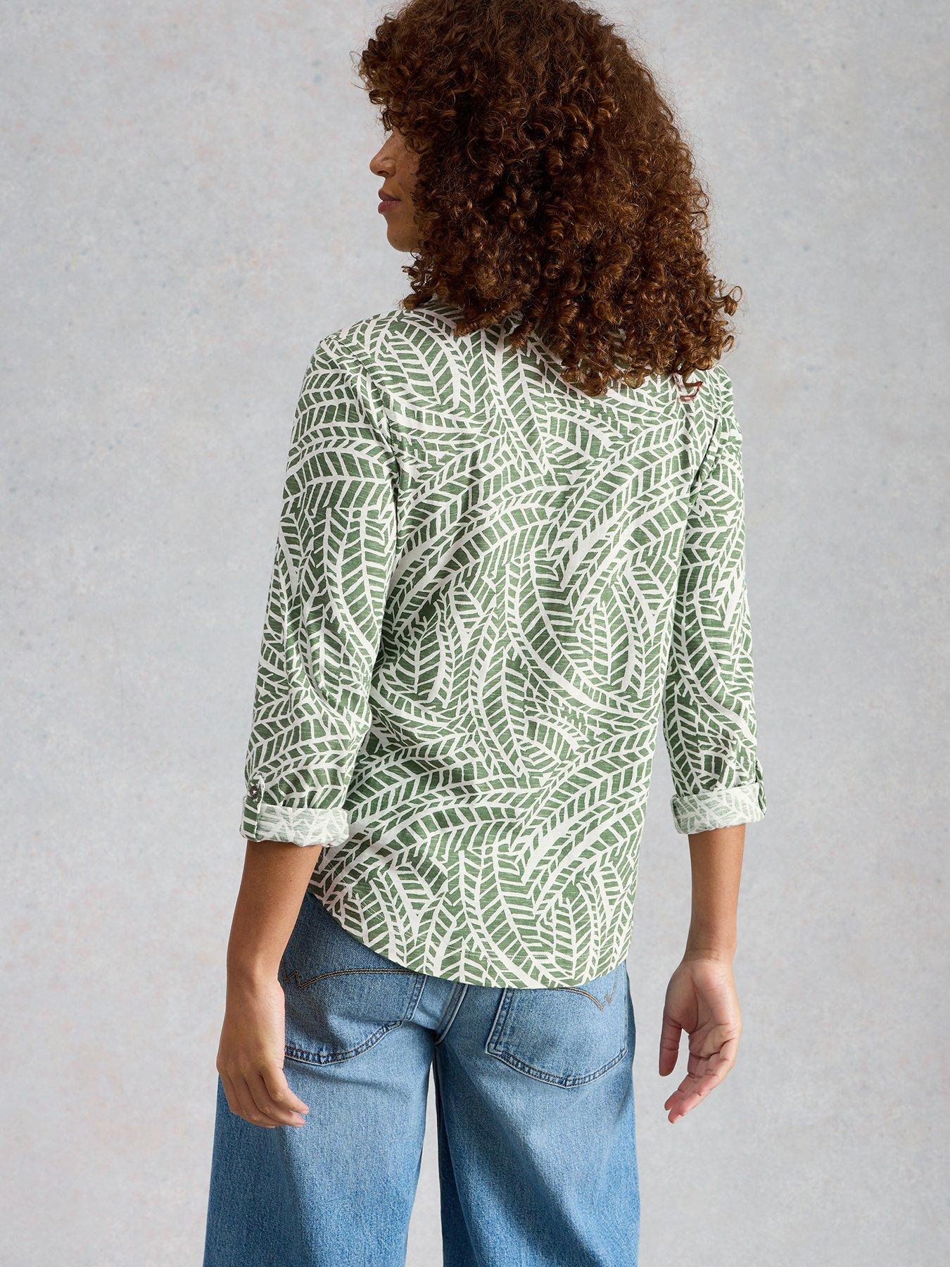 Image 2 of 6 of White Stuff Annie Jersey Embroidered Shirt - Green