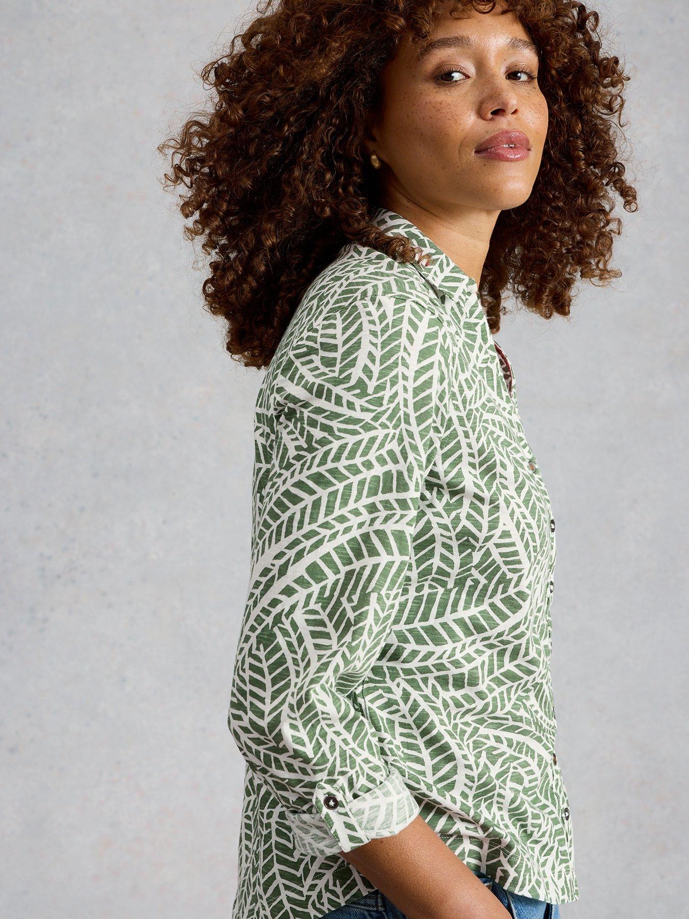 Image 4 of 6 of White Stuff Annie Jersey Embroidered Shirt - Green