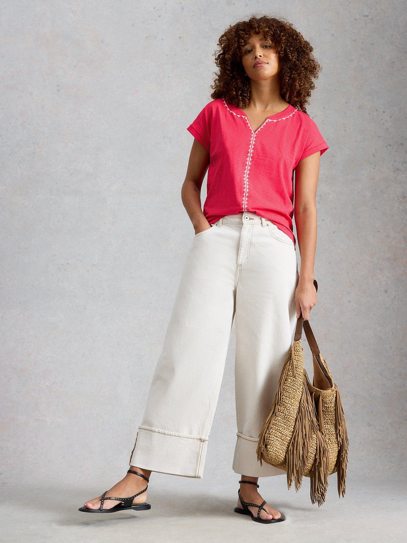 Image 3 of 6 of White Stuff Nelly Plain Embroidered Tee - Pink