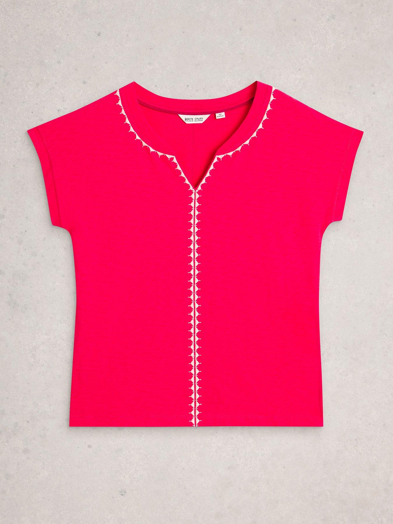 Image 5 of 6 of White Stuff Nelly Plain Embroidered Tee - Pink