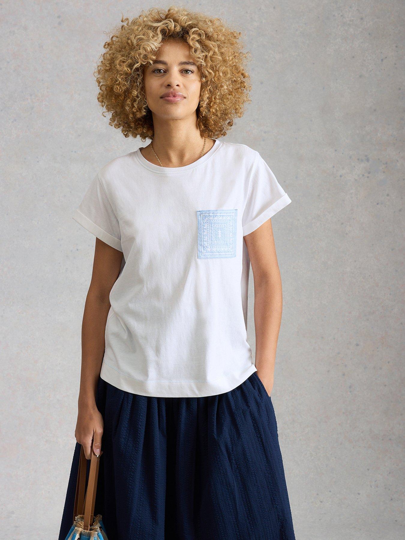 White Stuff Gina Embroidered Pocket Tee - White