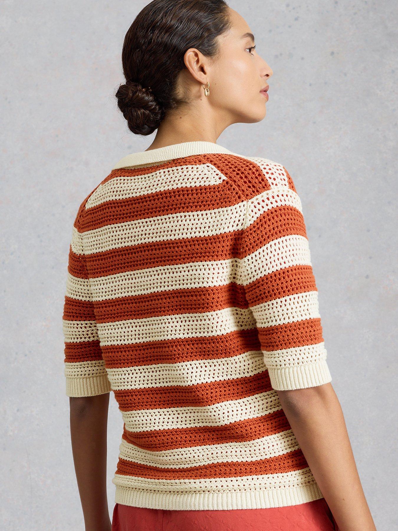 Image 2 of 6 of White Stuff Cooper Knitted Stripe Polo Top - Brown