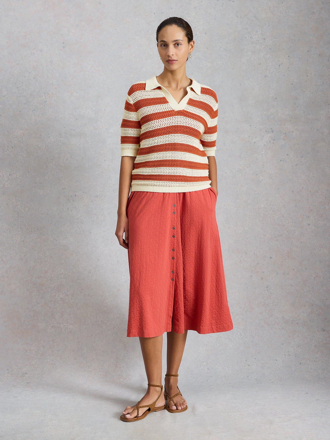 Image 3 of 6 of White Stuff Cooper Knitted Stripe Polo Top - Brown
