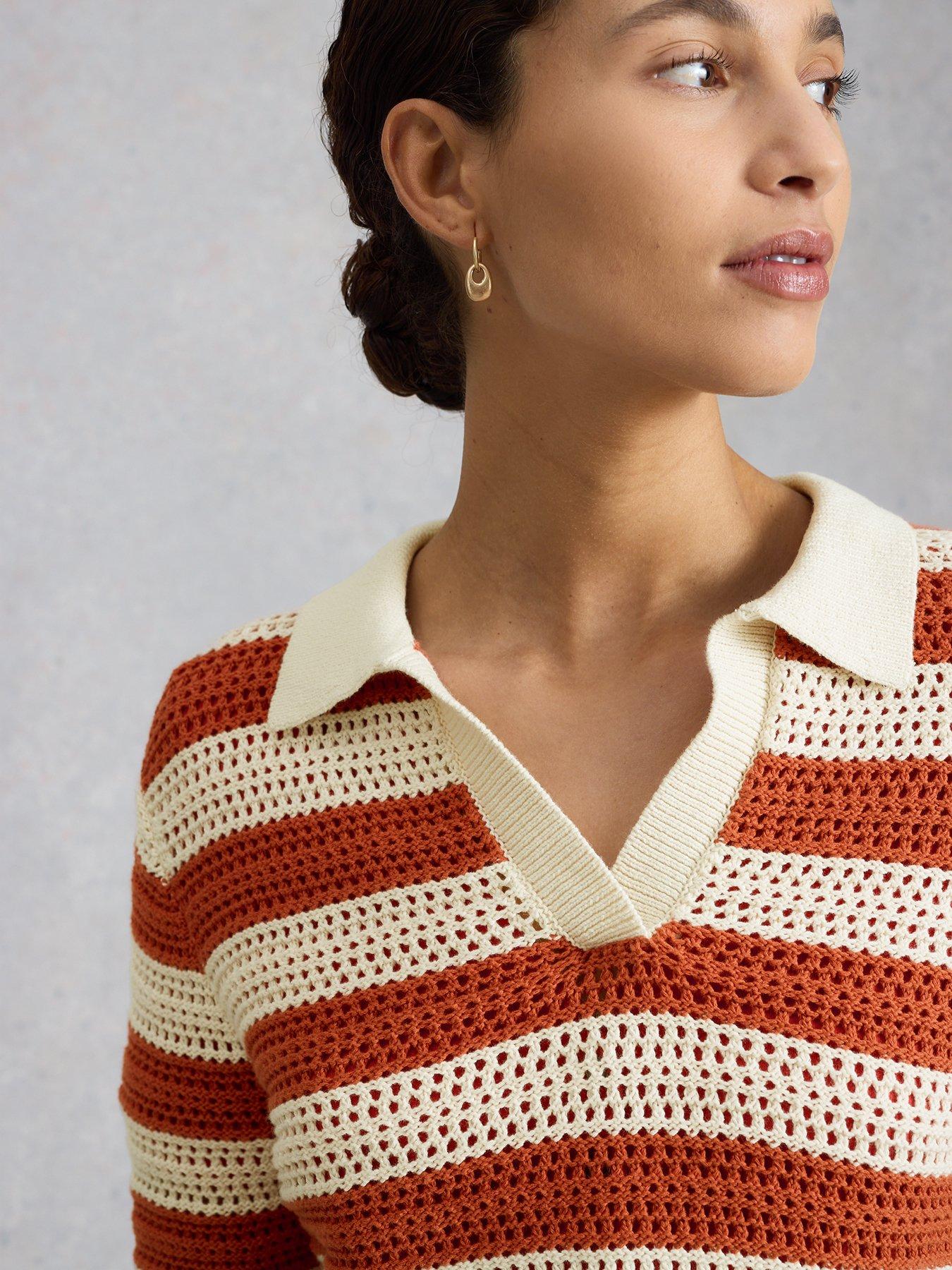 Image 4 of 6 of White Stuff Cooper Knitted Stripe Polo Top - Brown