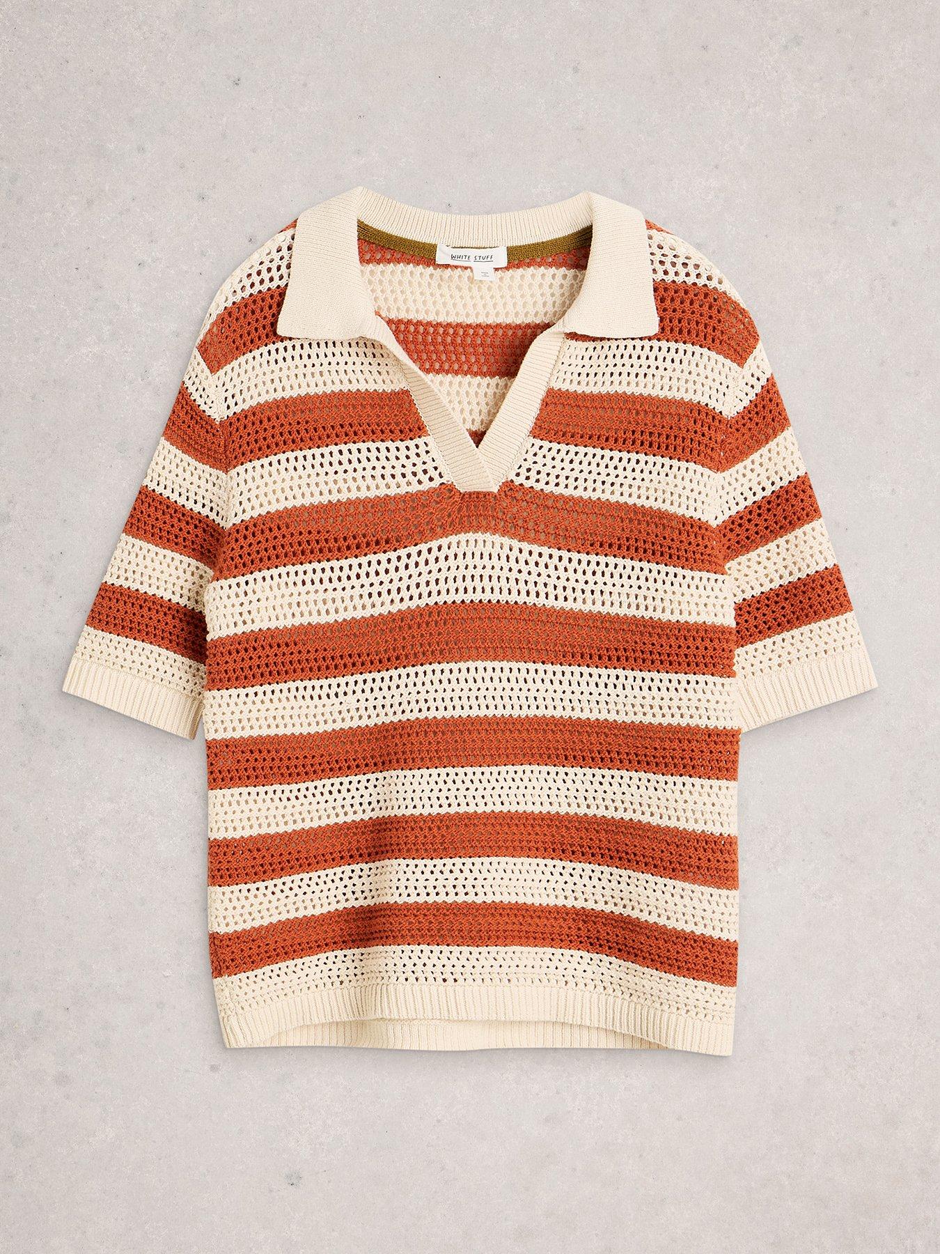 Image 5 of 6 of White Stuff Cooper Knitted Stripe Polo Top - Brown