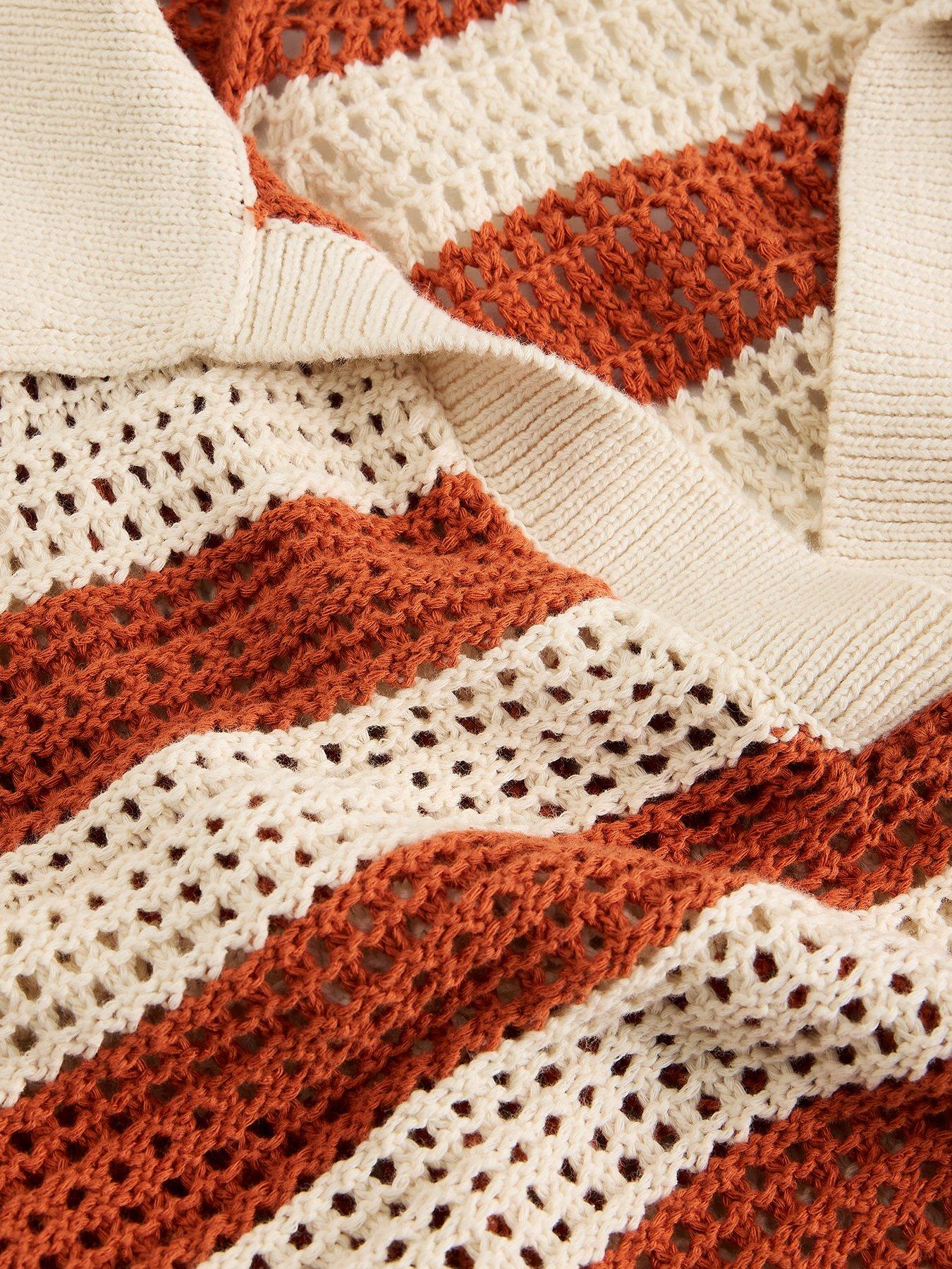Image 6 of 6 of White Stuff Cooper Knitted Stripe Polo Top - Brown