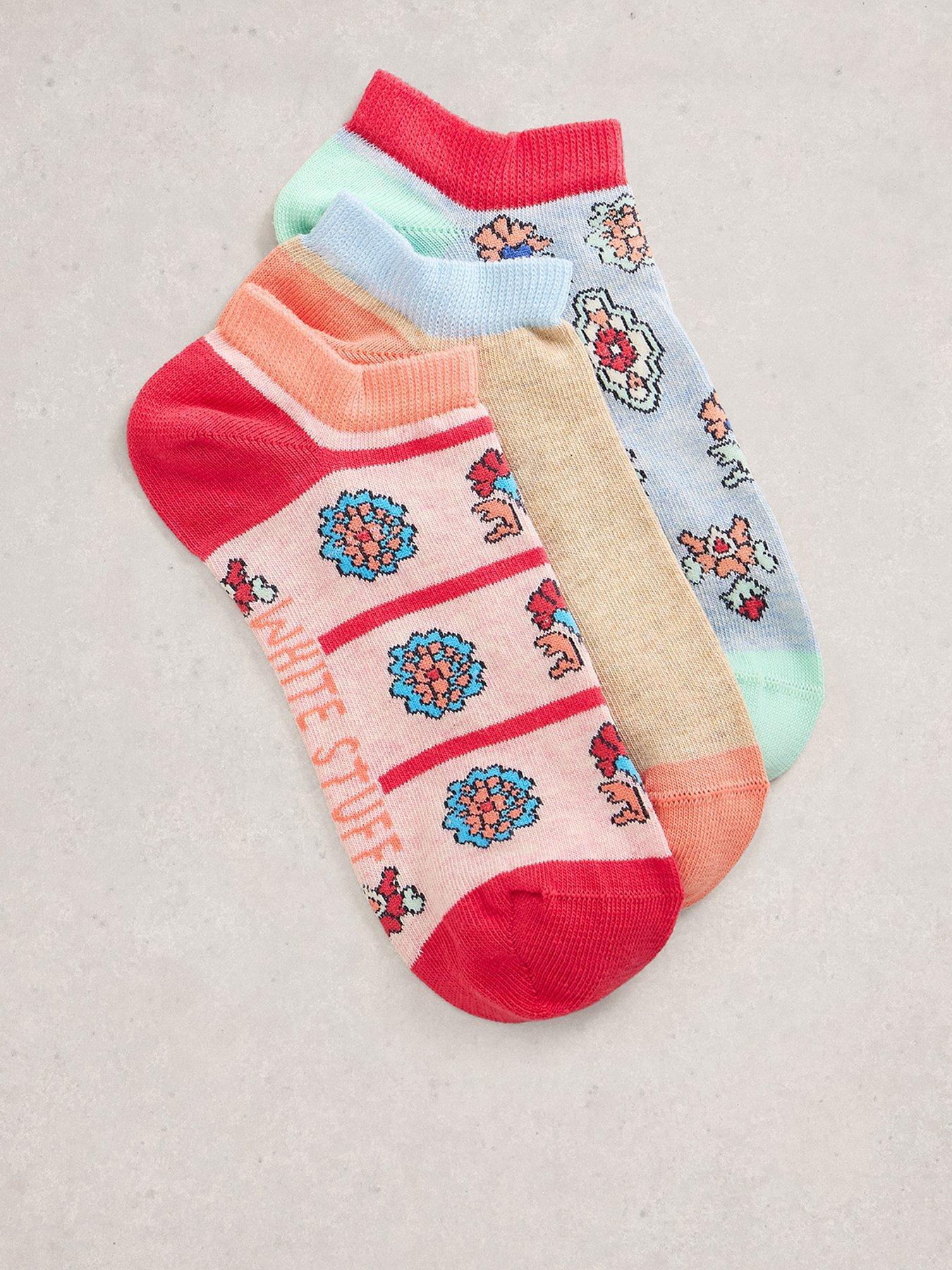 White Stuff 3pk Tile Print Trainer Socks