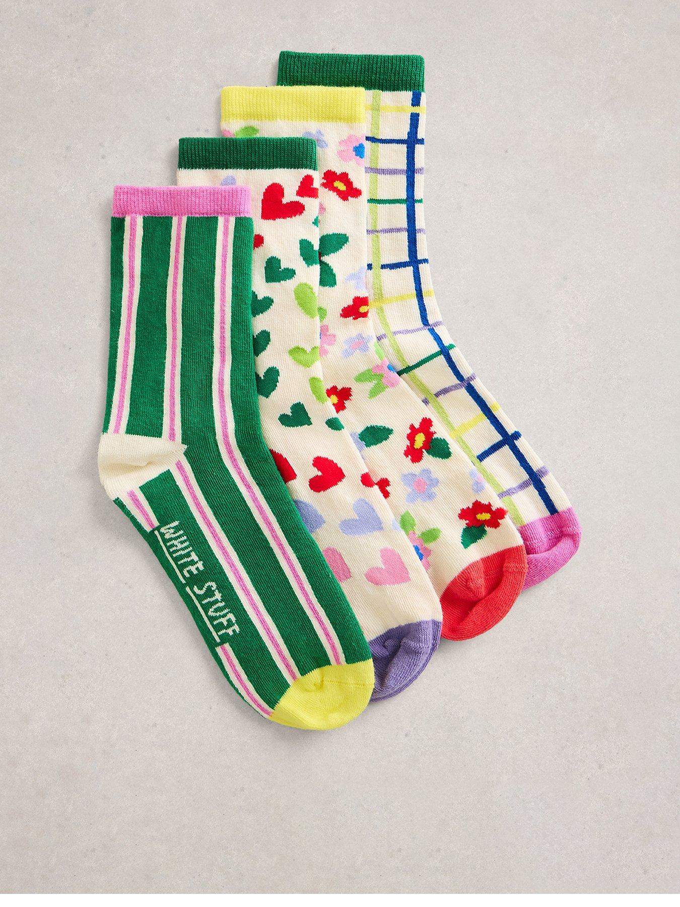 Image 1 of 4 of White Stuff 4Pk Bright Pattern Ankle Socks - Green