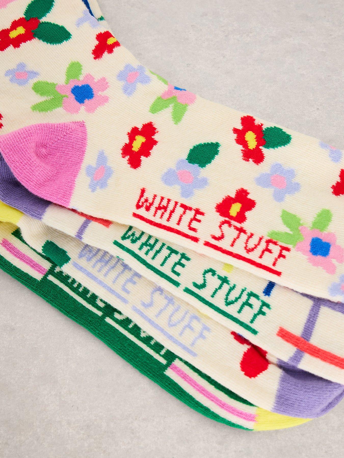 Image 2 of 4 of White Stuff 4Pk Bright Pattern Ankle Socks - Green