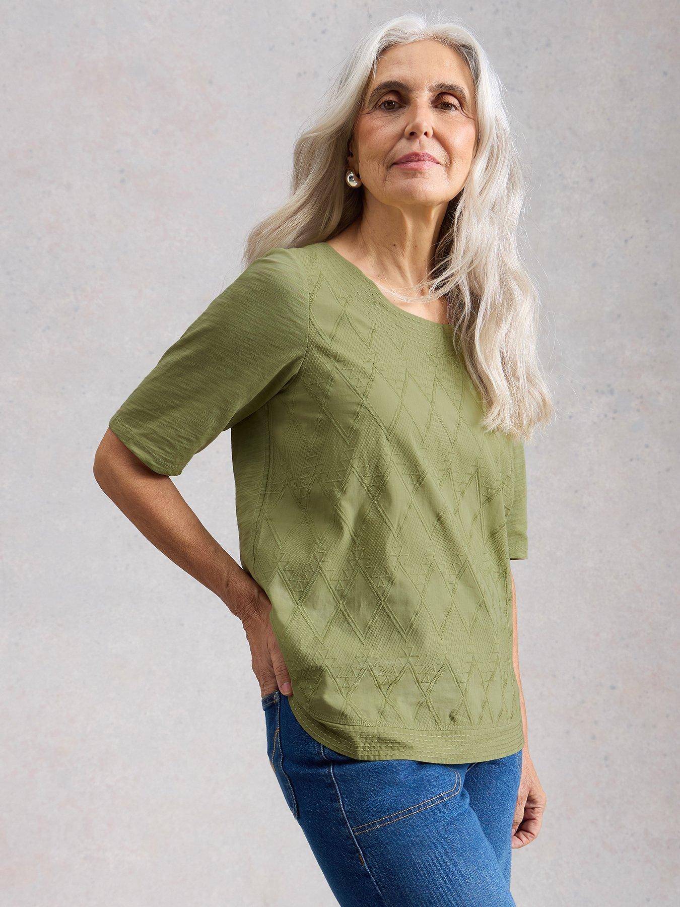 White Stuff Weaver Broderie T-Shirt - Green