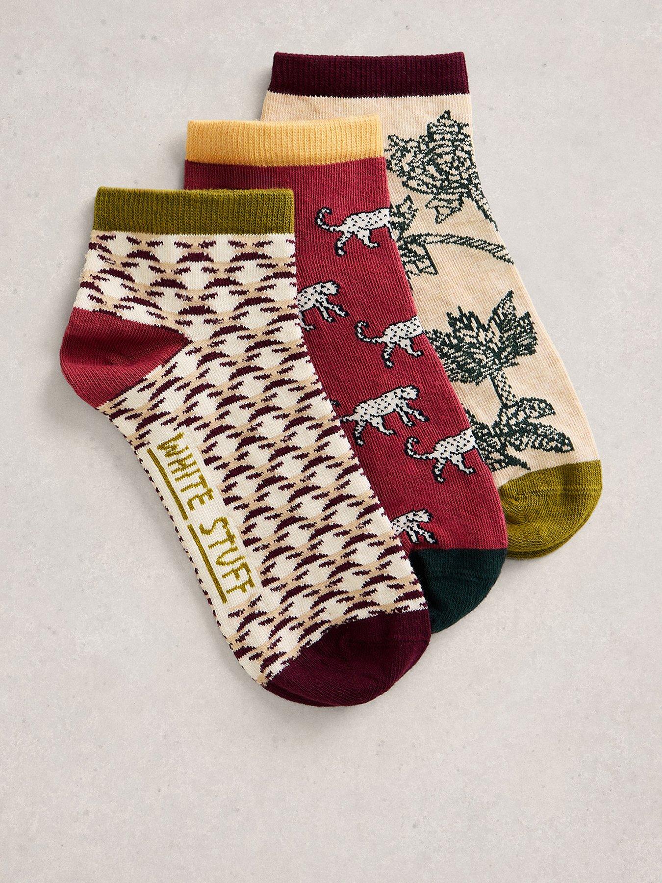 White Stuff 3pk Safari Print Trainer Socks