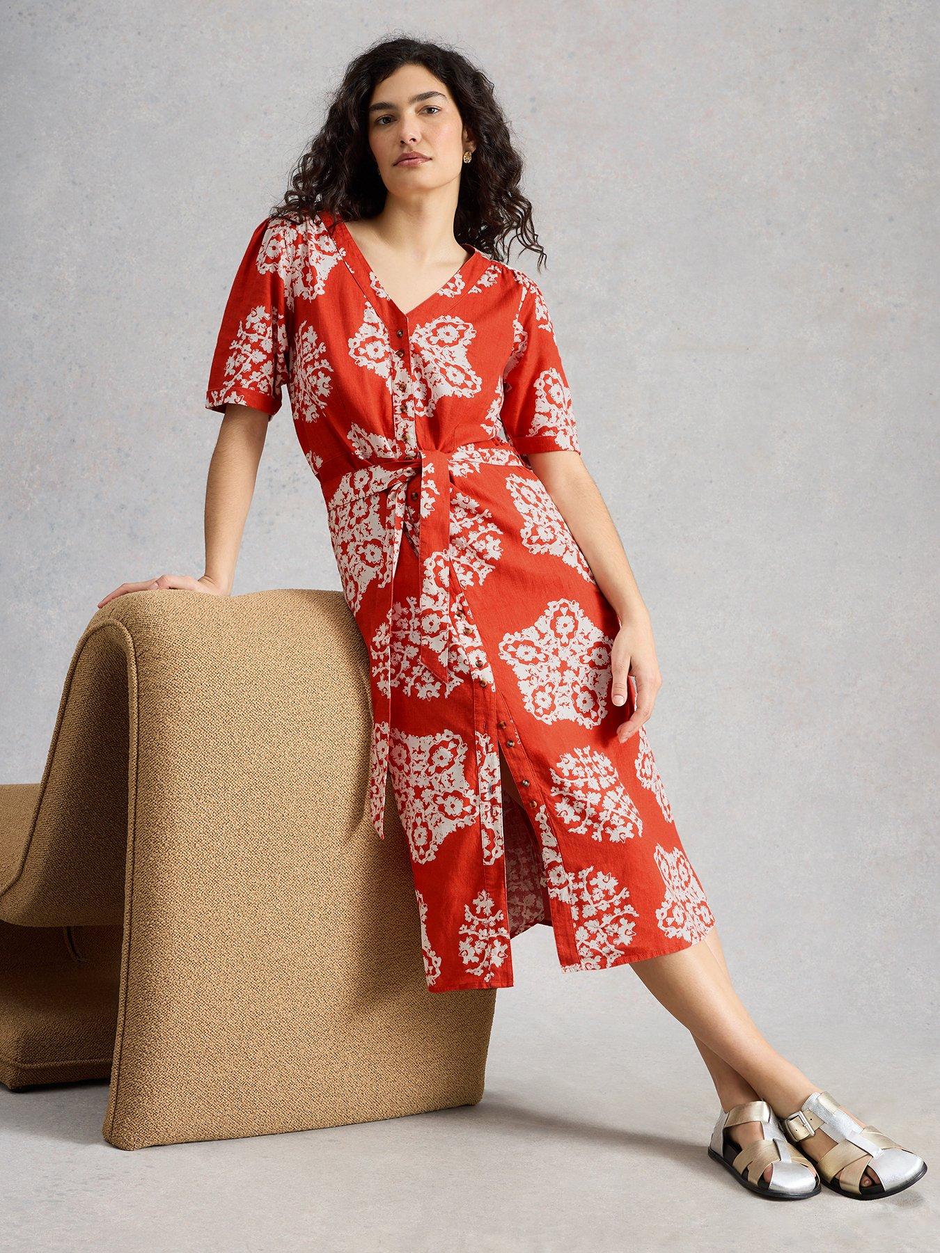 Image 1 of 6 of White Stuff Val Linen Blend Dress - Red