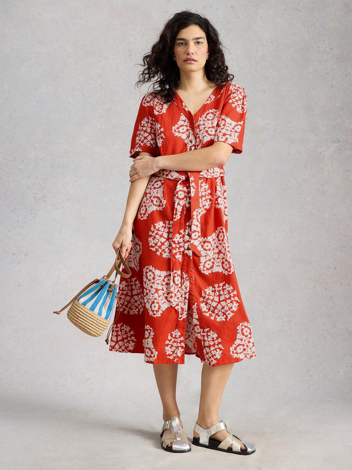 Image 3 of 6 of White Stuff Val Linen Blend Dress - Red
