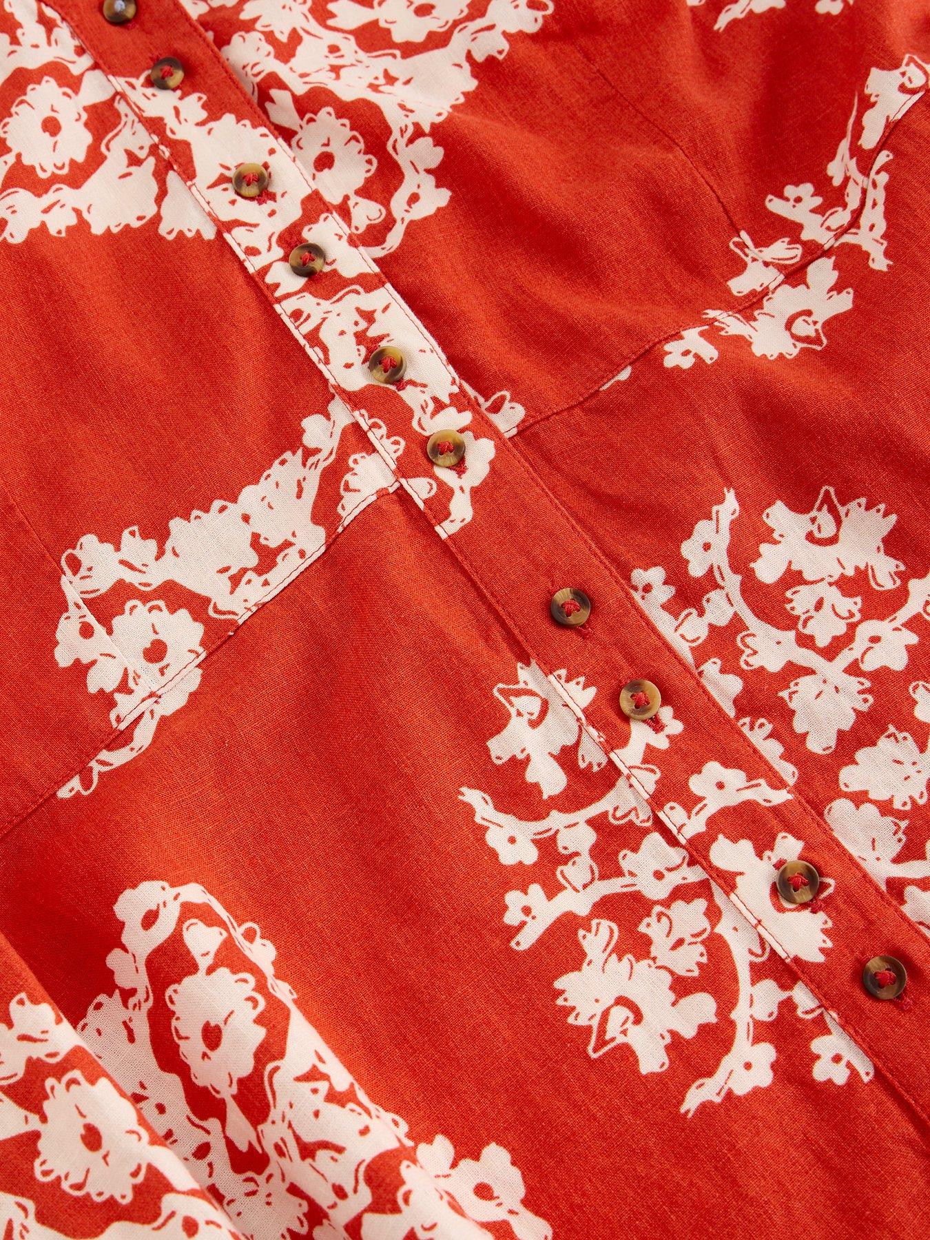 Image 6 of 6 of White Stuff Val Linen Blend Dress - Red
