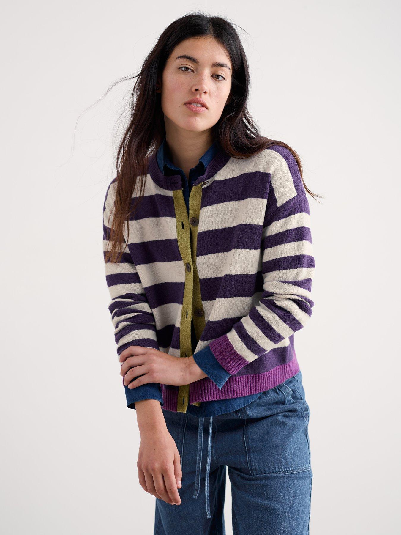 Seasalt Cornwall Pinwell Cardigan Bright Shape Dark Violet Mix - Purple