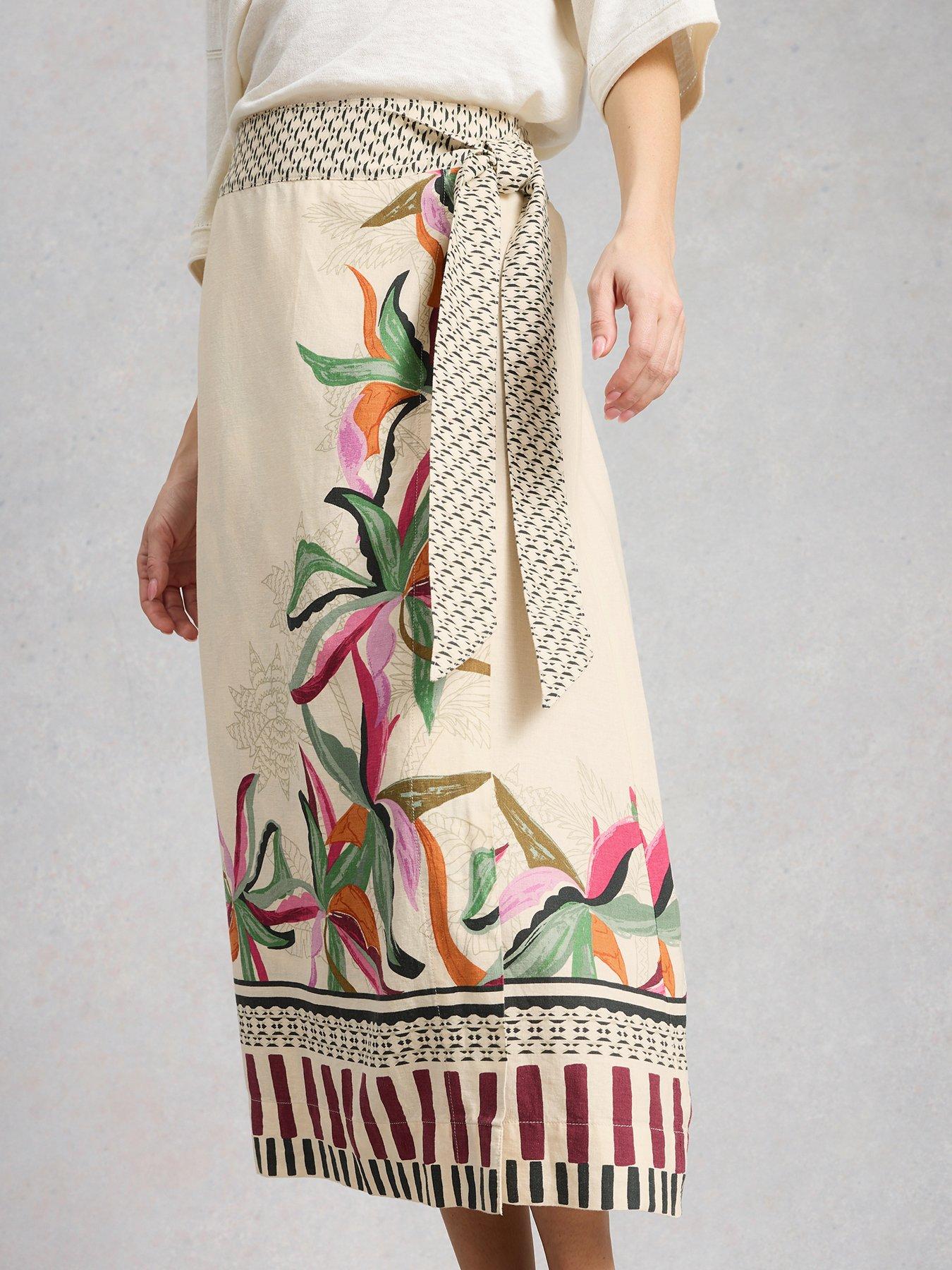 Image 1 of 6 of White Stuff Alba Linen Blend Wrap Skirt - Beige
