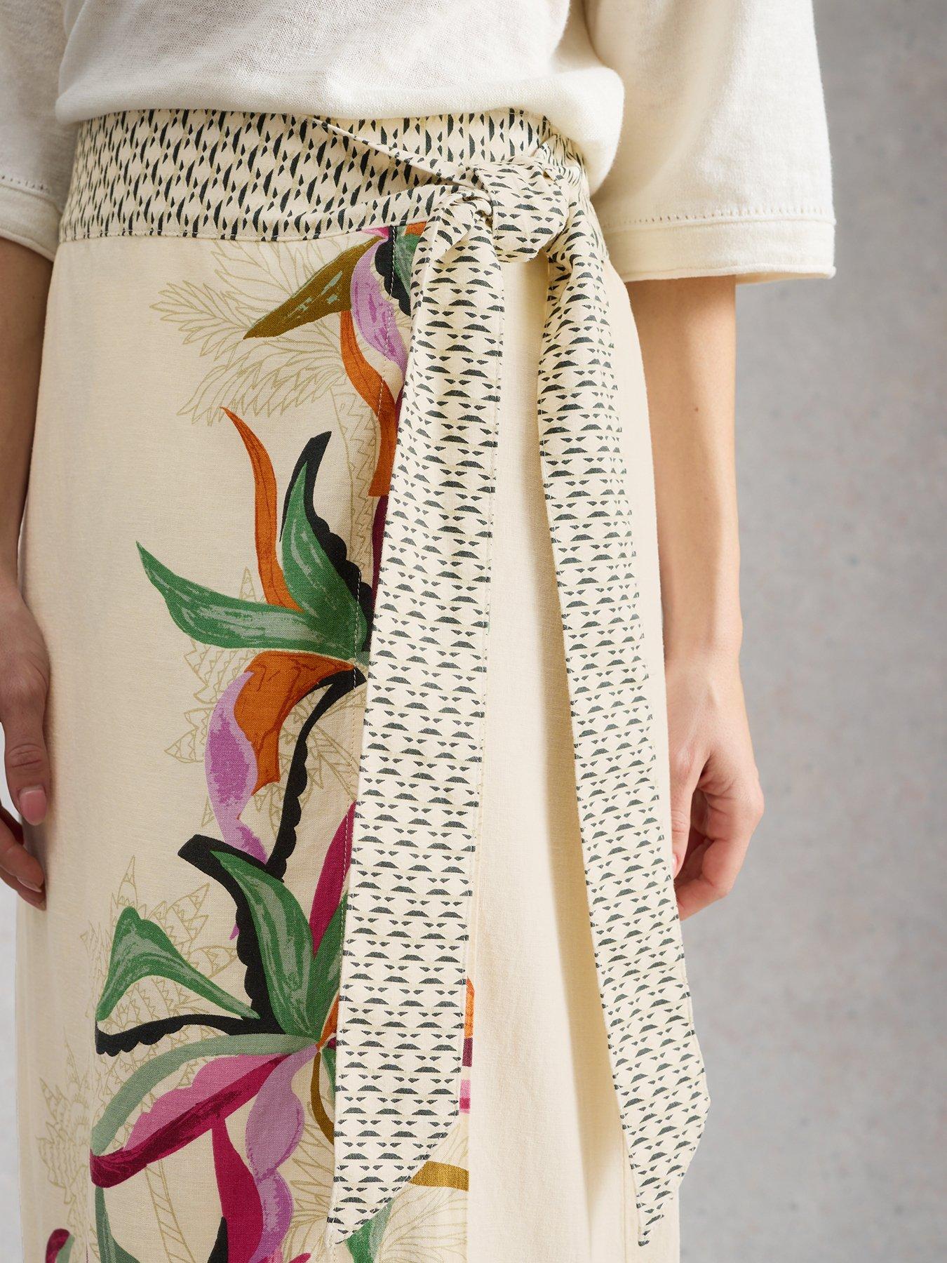 Image 4 of 6 of White Stuff Alba Linen Blend Wrap Skirt - Beige