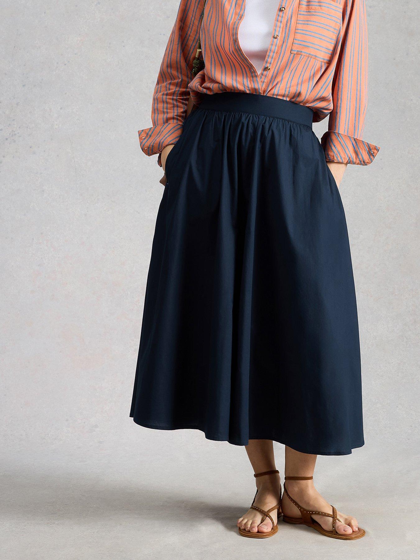 Image 1 of 6 of White Stuff Abigail Midi Skirt - Blue