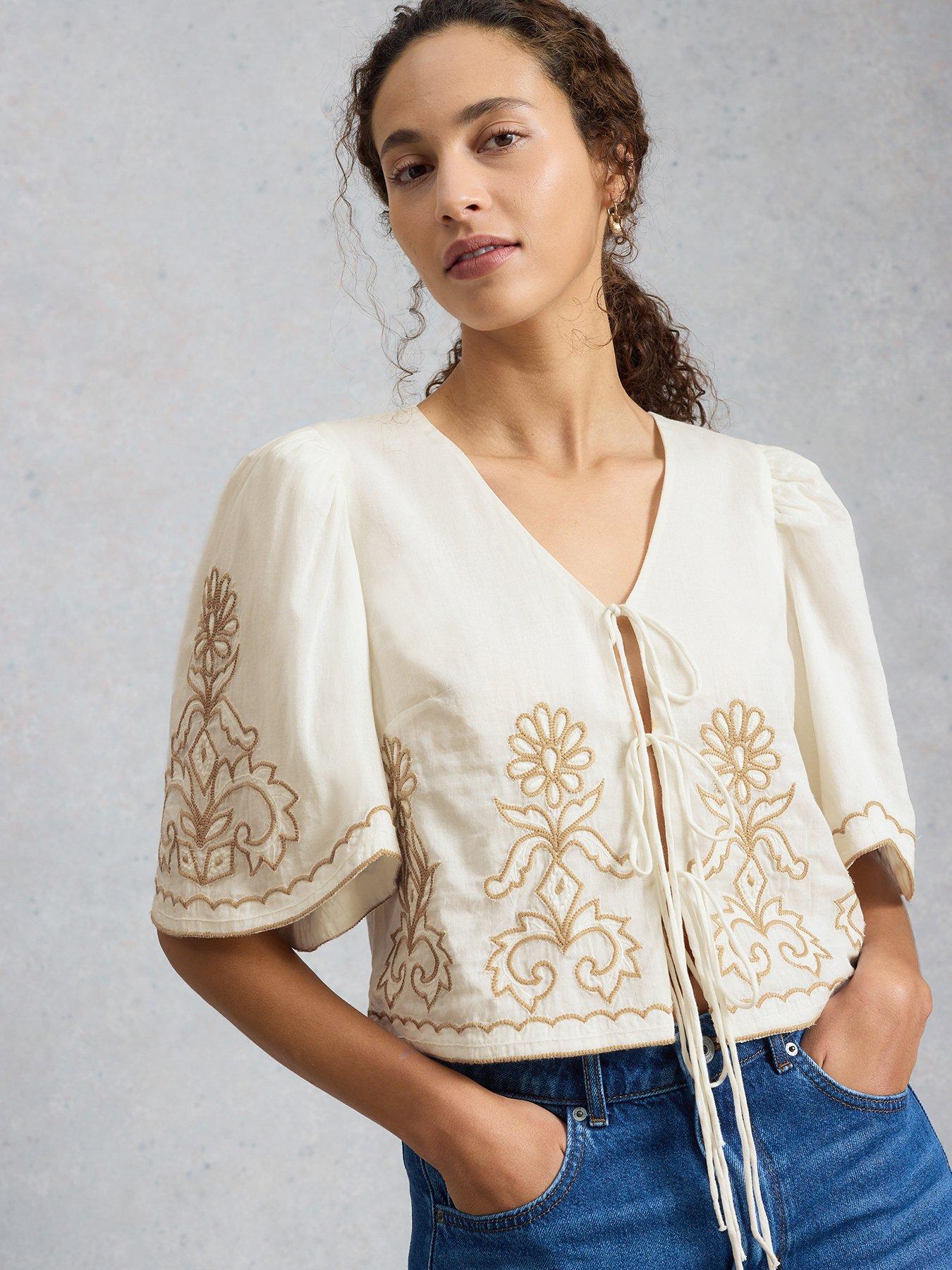 Image 1 of 6 of White Stuff Erin Tie Front Top - White