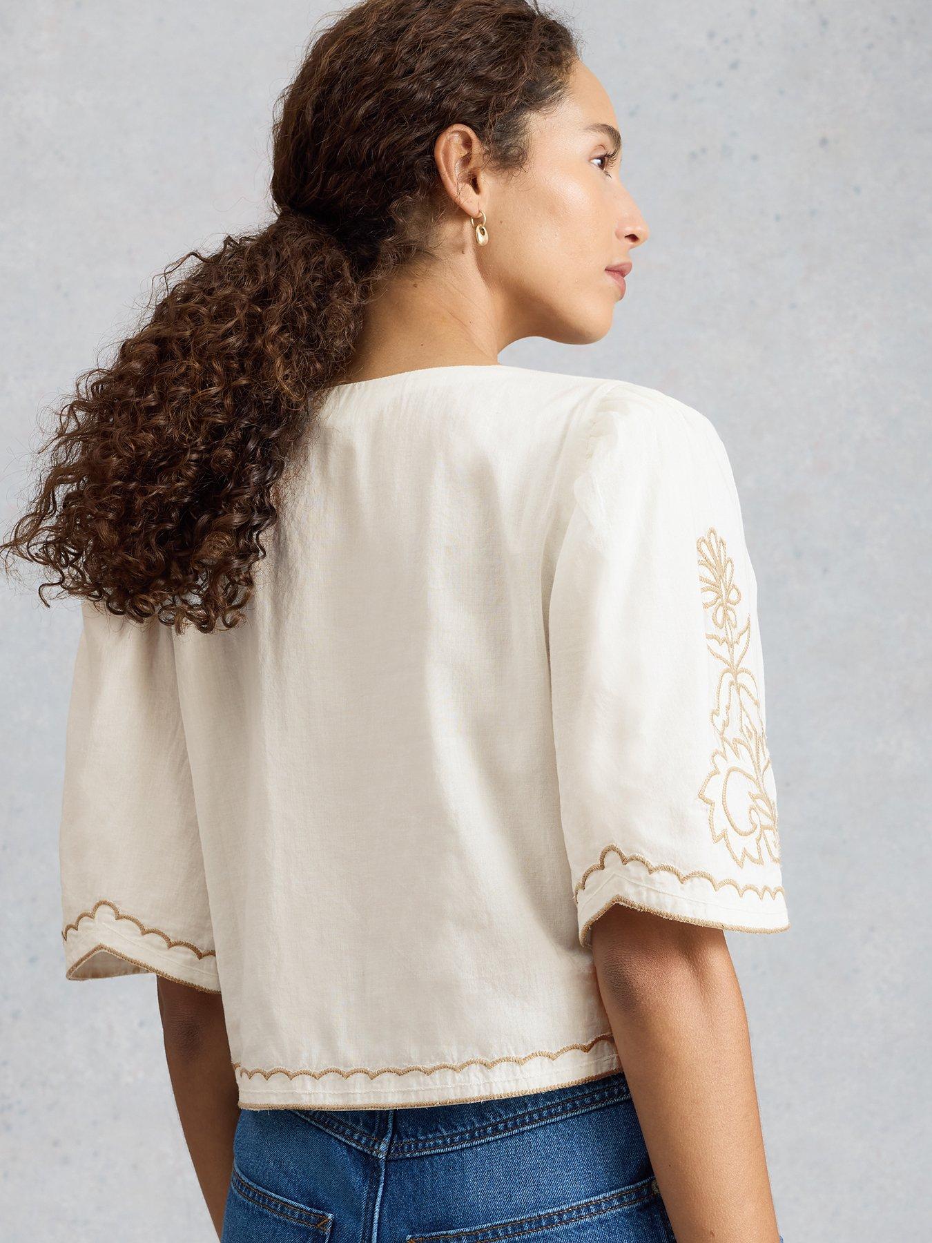 Image 2 of 6 of White Stuff Erin Tie Front Top - White