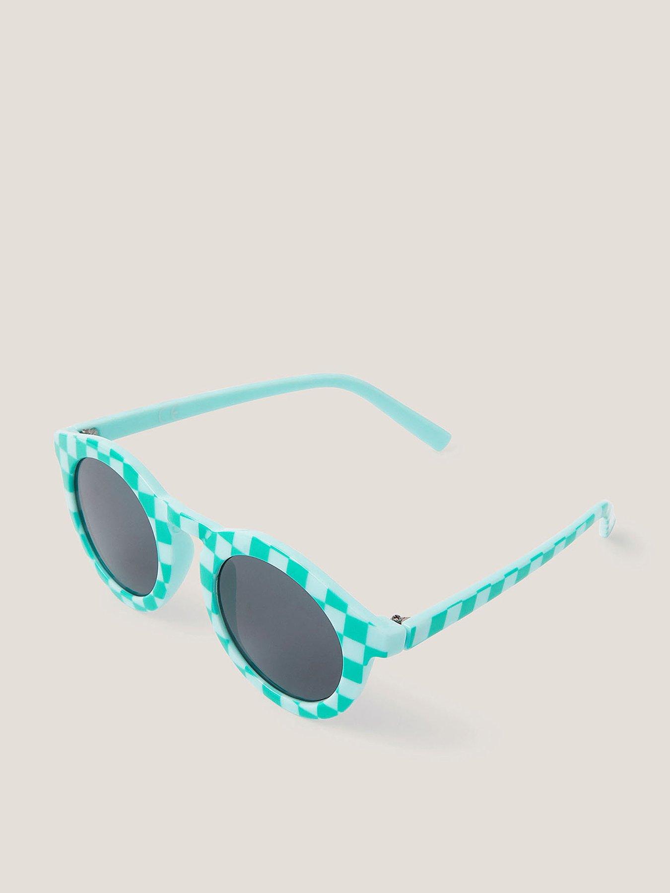 Image 1 of 3 of Monsoon Girls Checkerboard Round Sunglasses - Blue