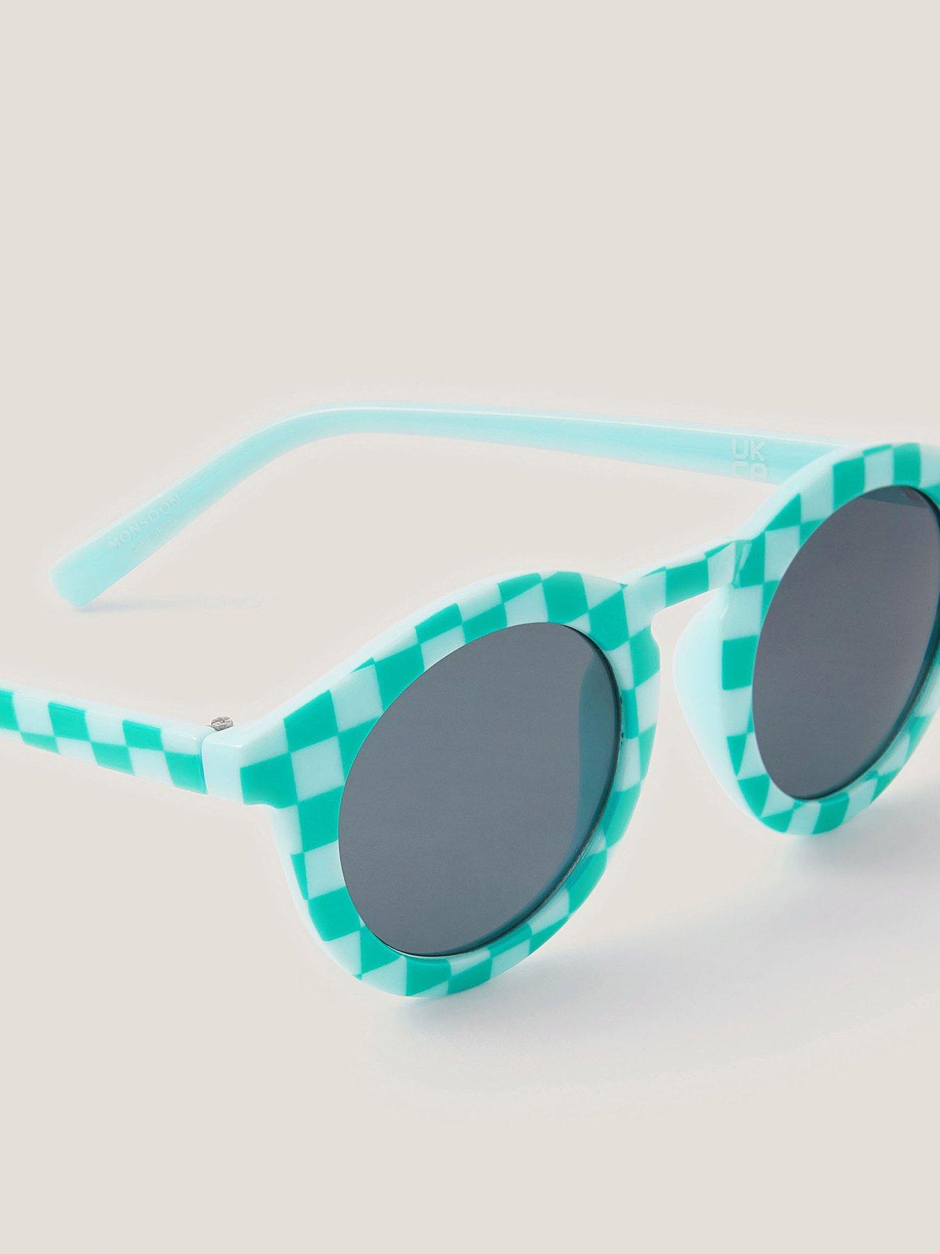Image 2 of 3 of Monsoon Girls Checkerboard Round Sunglasses - Blue