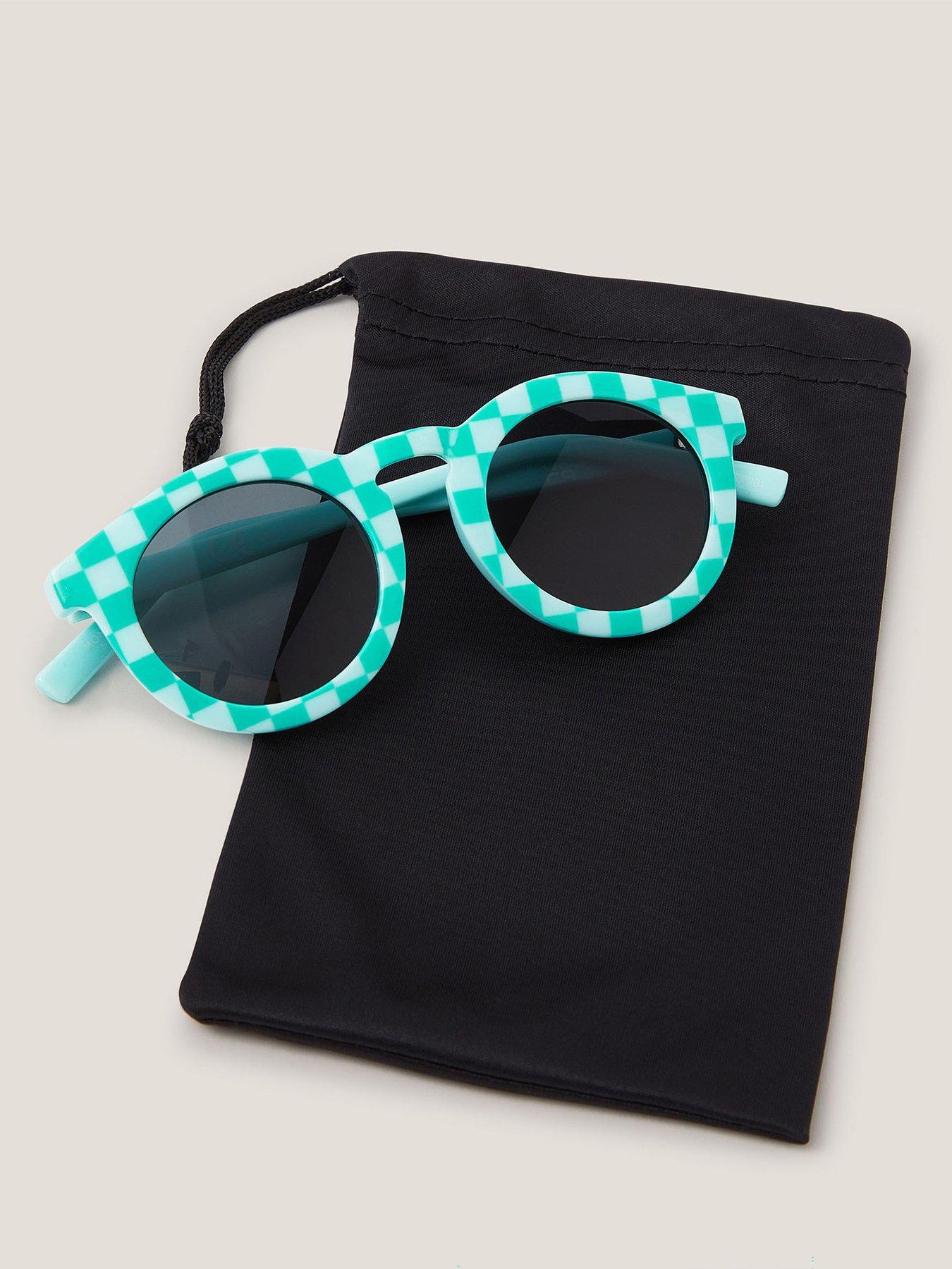 Image 3 of 3 of Monsoon Girls Checkerboard Round Sunglasses - Blue