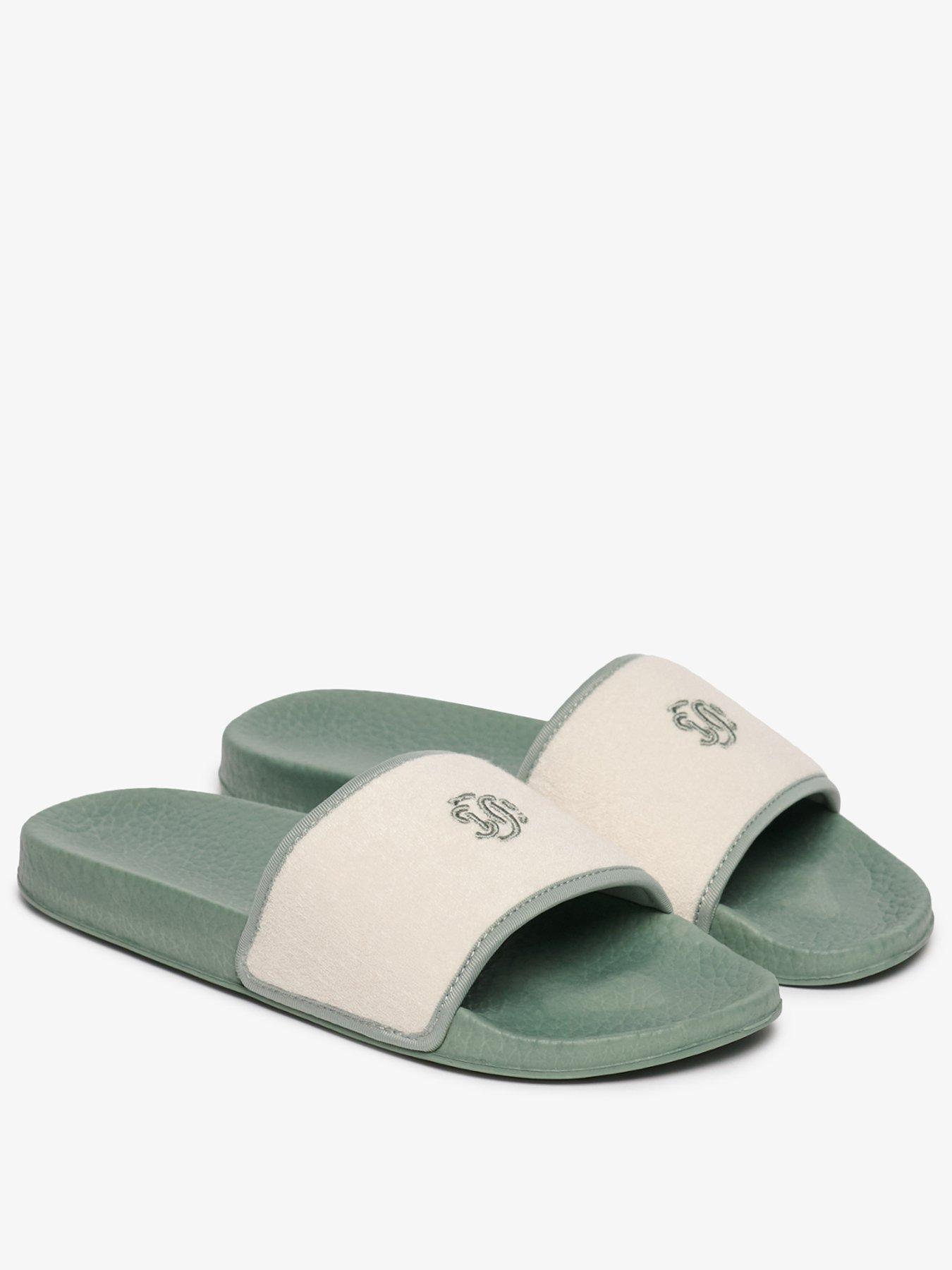 Image 2 of 6 of Superdry Faux Leather Braided Slider - Green