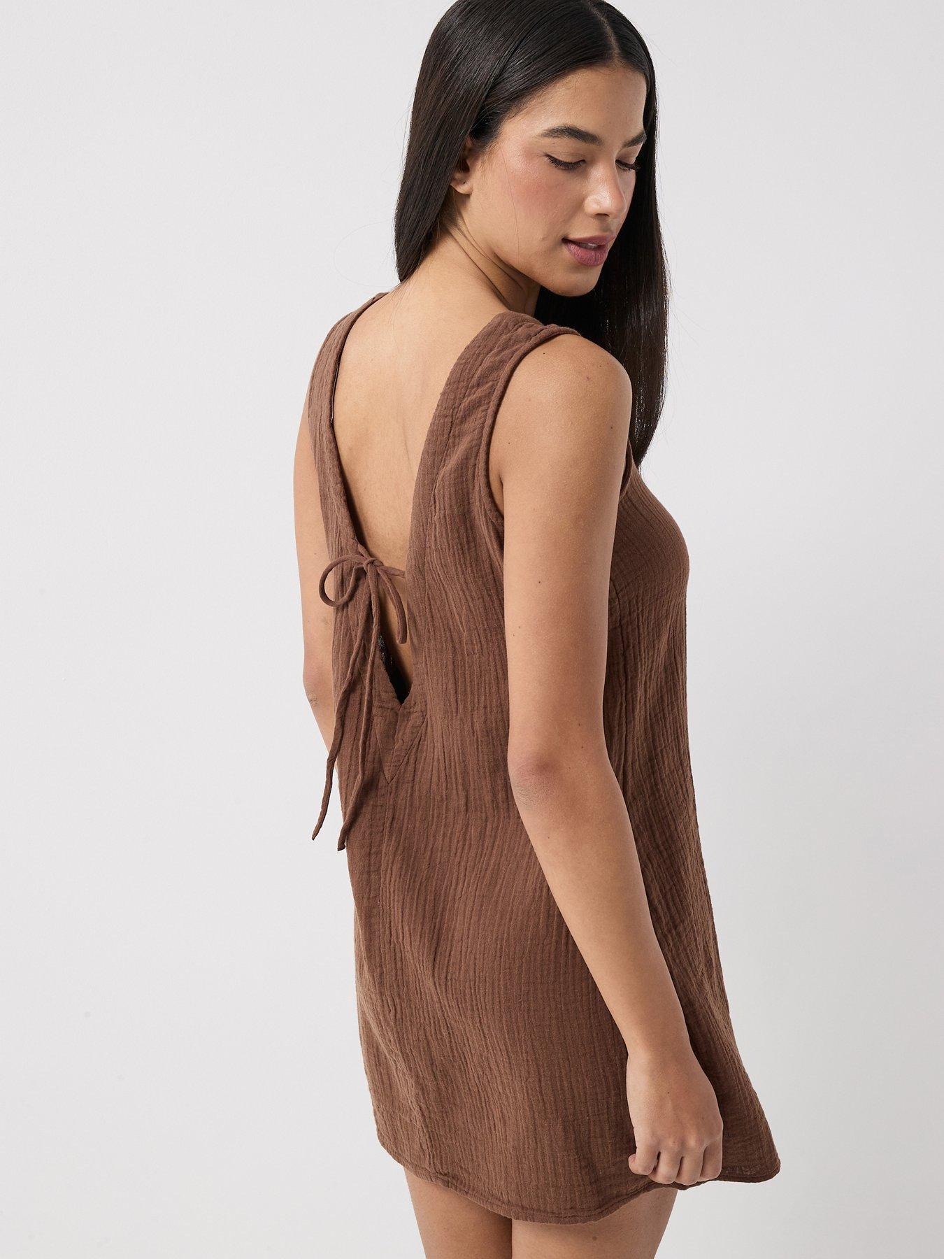 Only Thyra Open Tie Back Mini Dress - Brown
