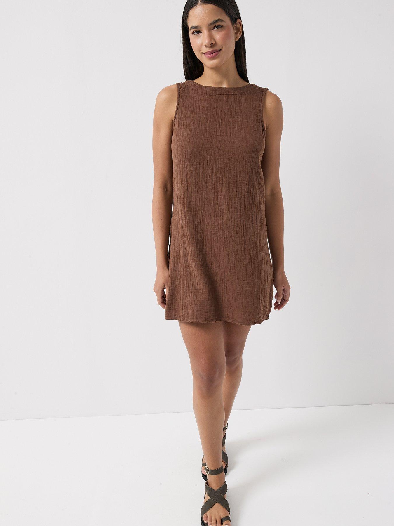 Image 3 of 6 of Only Onlthyra Open Tie Back Mini Dress - Brown