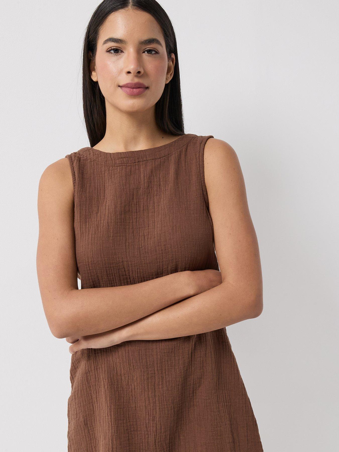 Image 6 of 6 of Only Onlthyra Open Tie Back Mini Dress - Brown