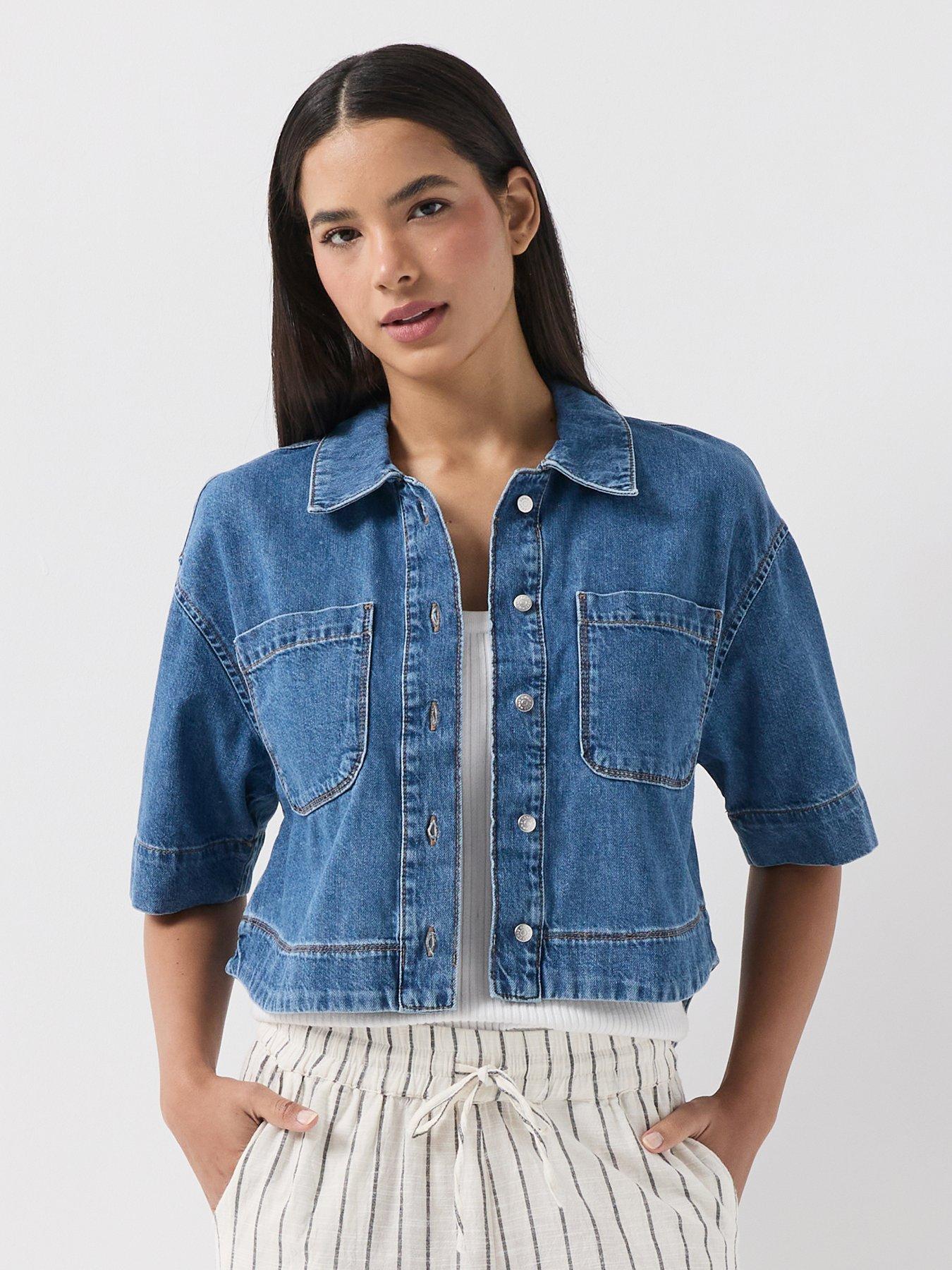 Only Onlcleo Short Sleeve Crop Denim Shirt - Blue