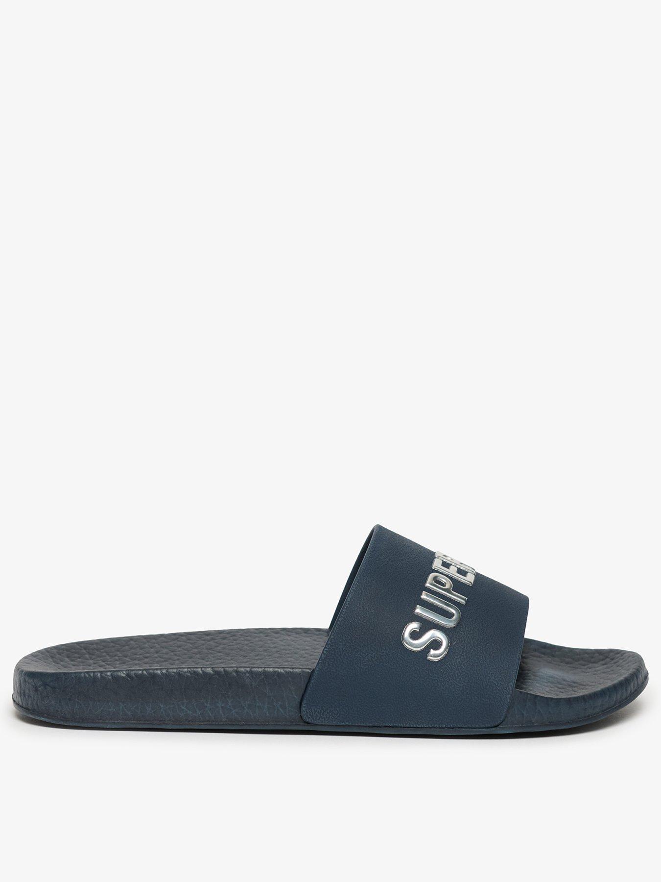 Superdry Towelling Pool Sliders - Blue