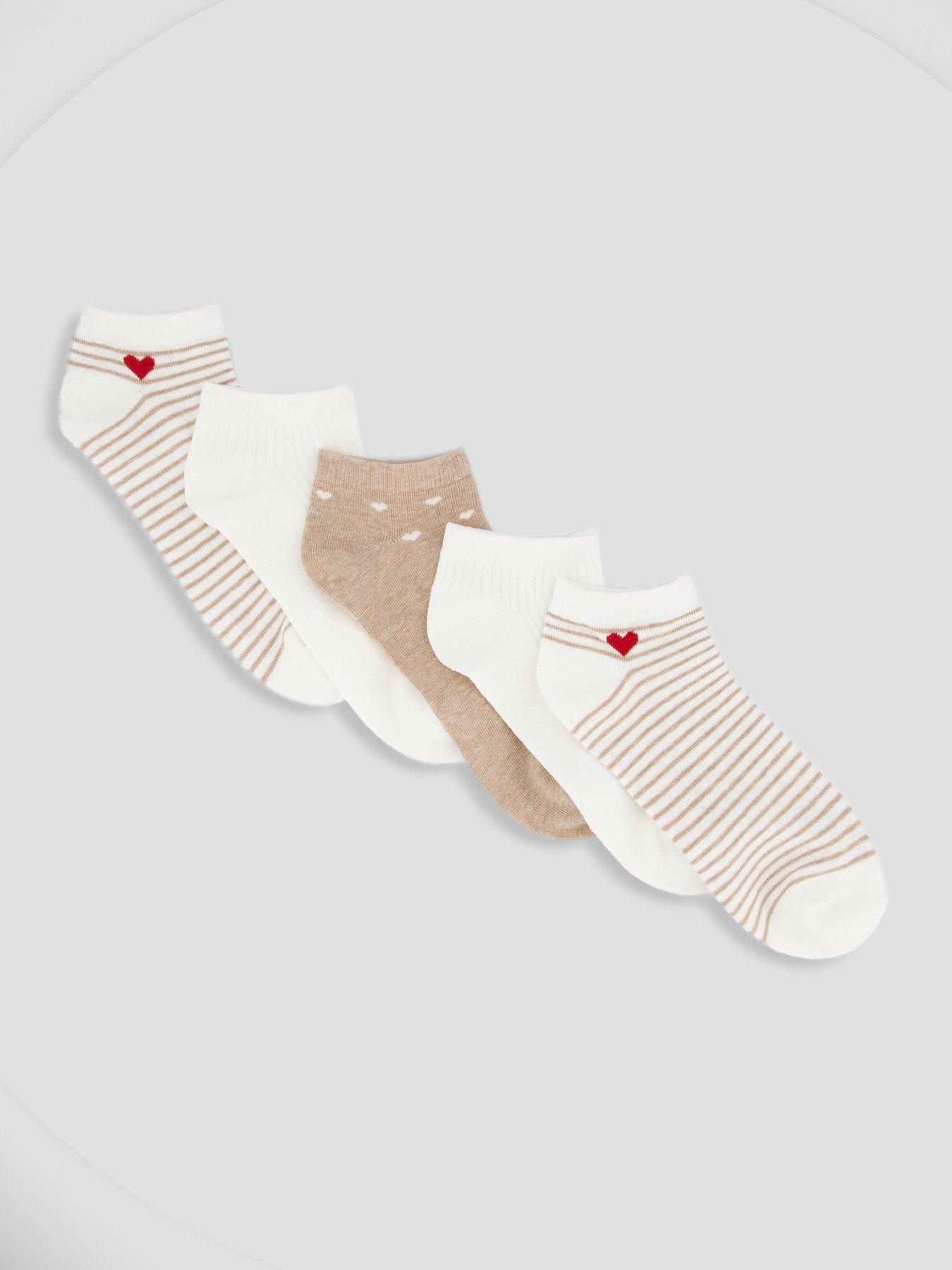 The Very Collection 5 Pack Printed Heart Trainer Liner Socks - Multi