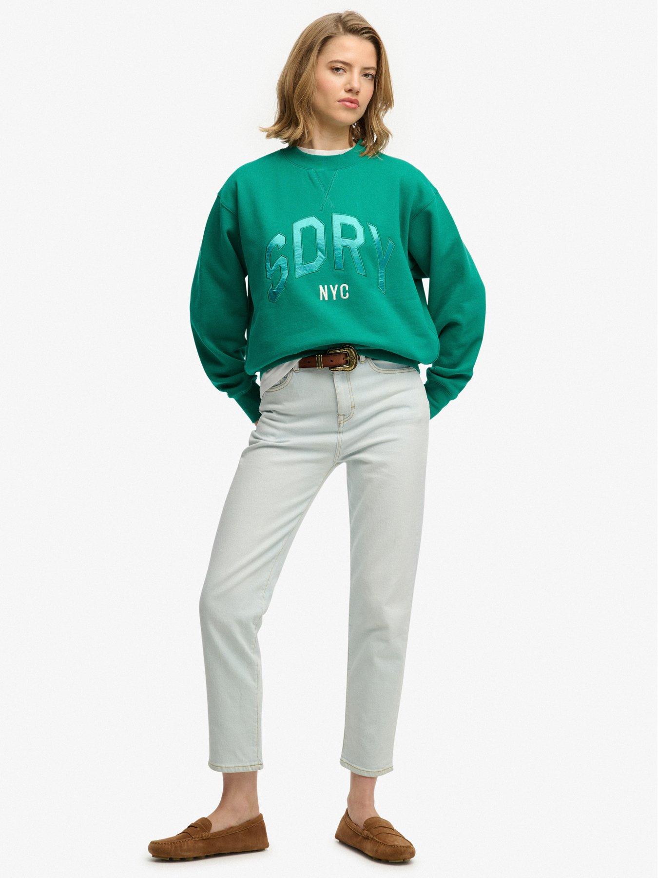  image of superdry-varsity-satin-applique-crew-green