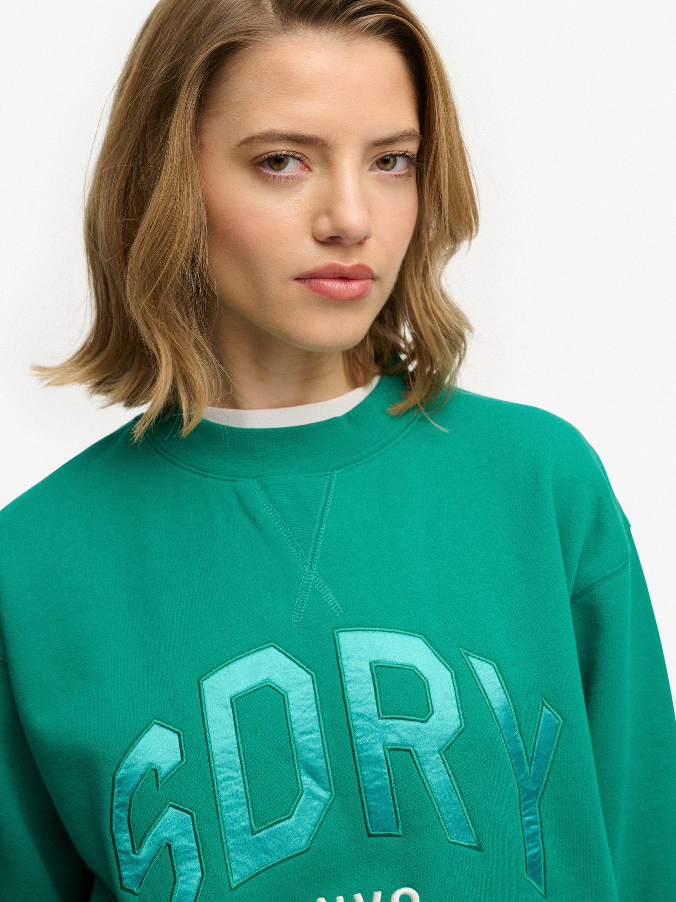 image of superdry-varsity-satin-applique-crew-green