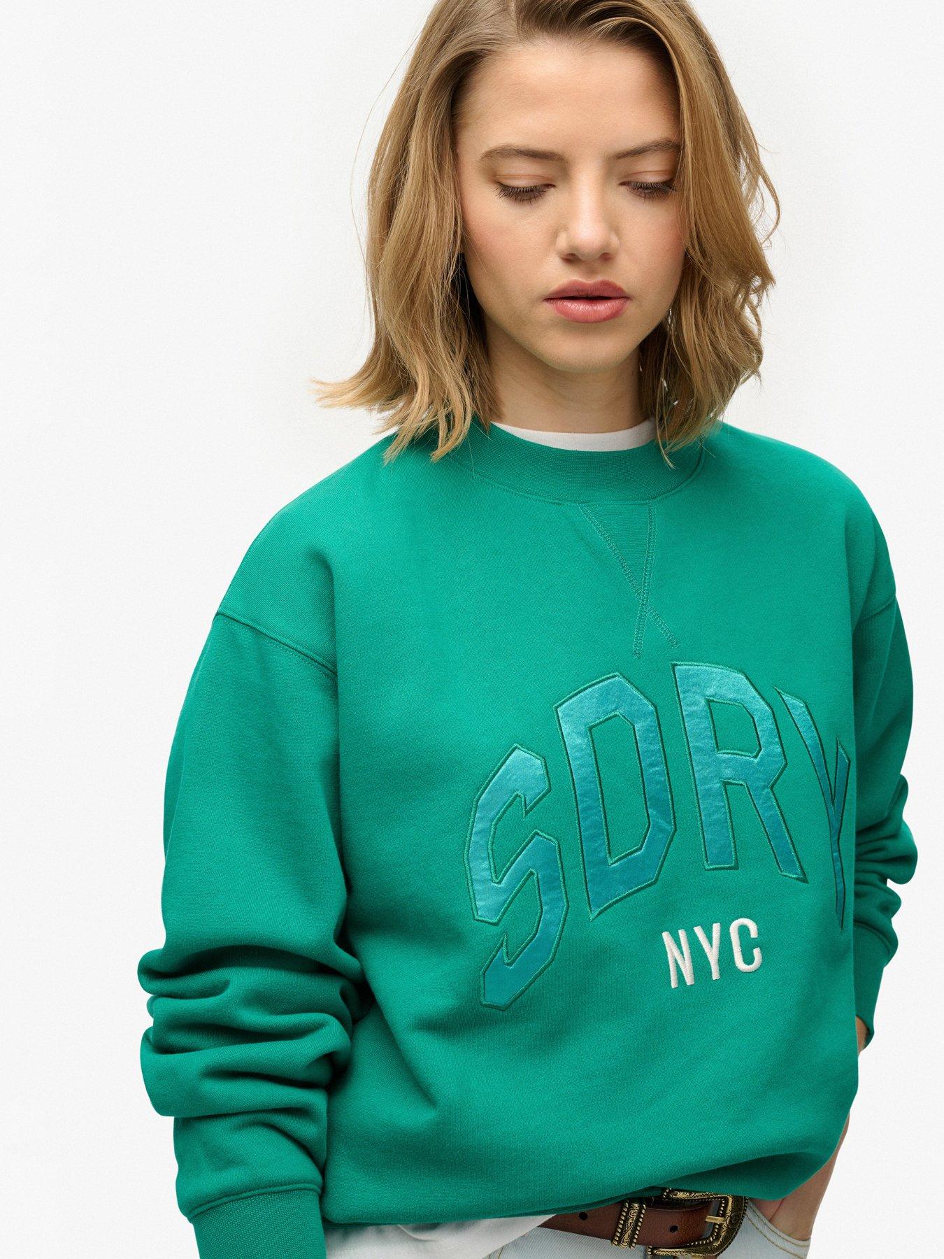  image of superdry-varsity-satin-applique-crew-green