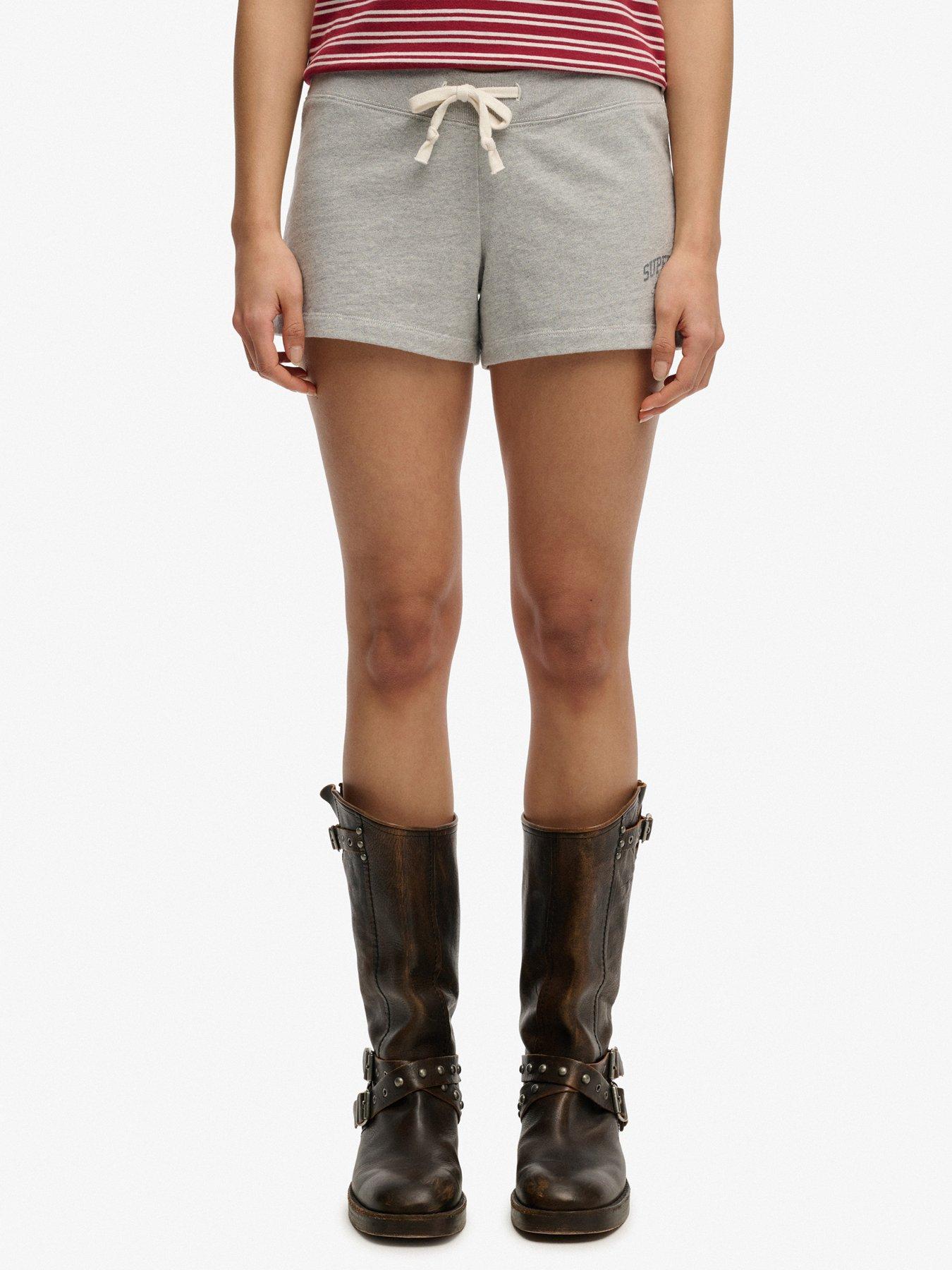 front image of superdry-athletic-essentials-jersey-script-short-grey