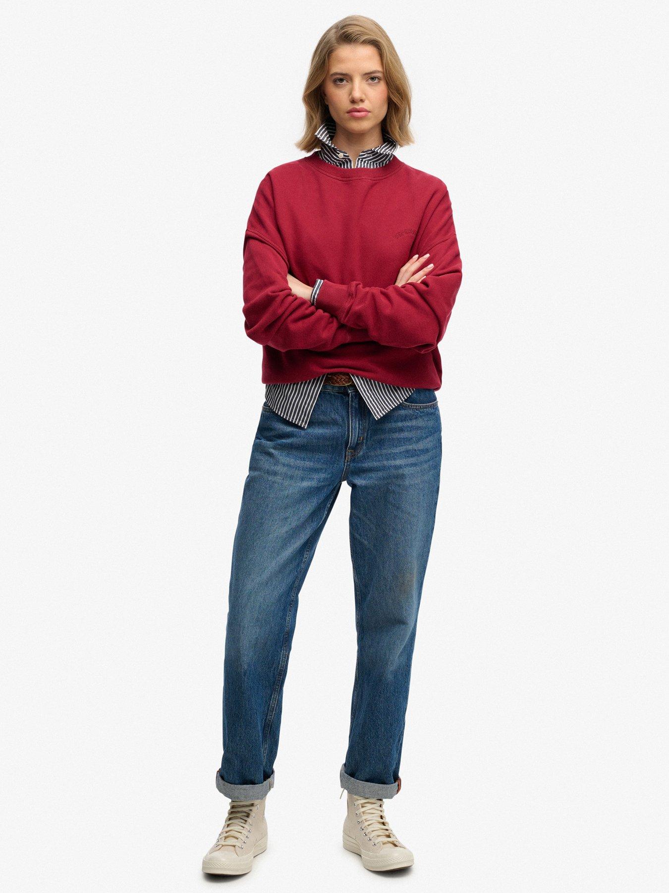  image of superdry-essential-logo-crew-neck-sweatshirt-red