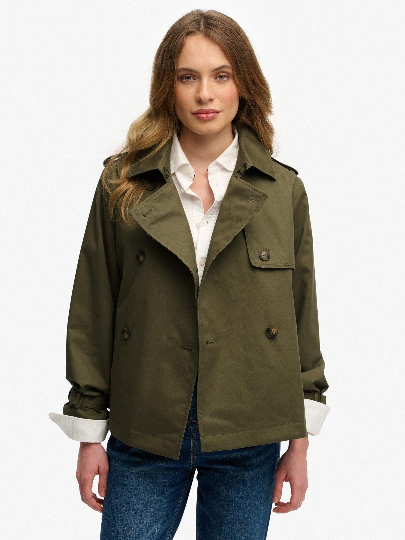 front image of superdry-short-trench-coat-green