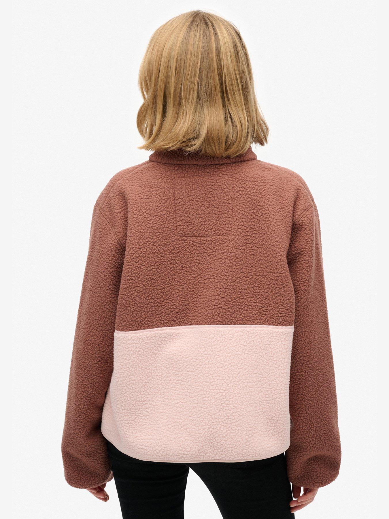  image of superdry-colour-block-fleece-jacket-brown