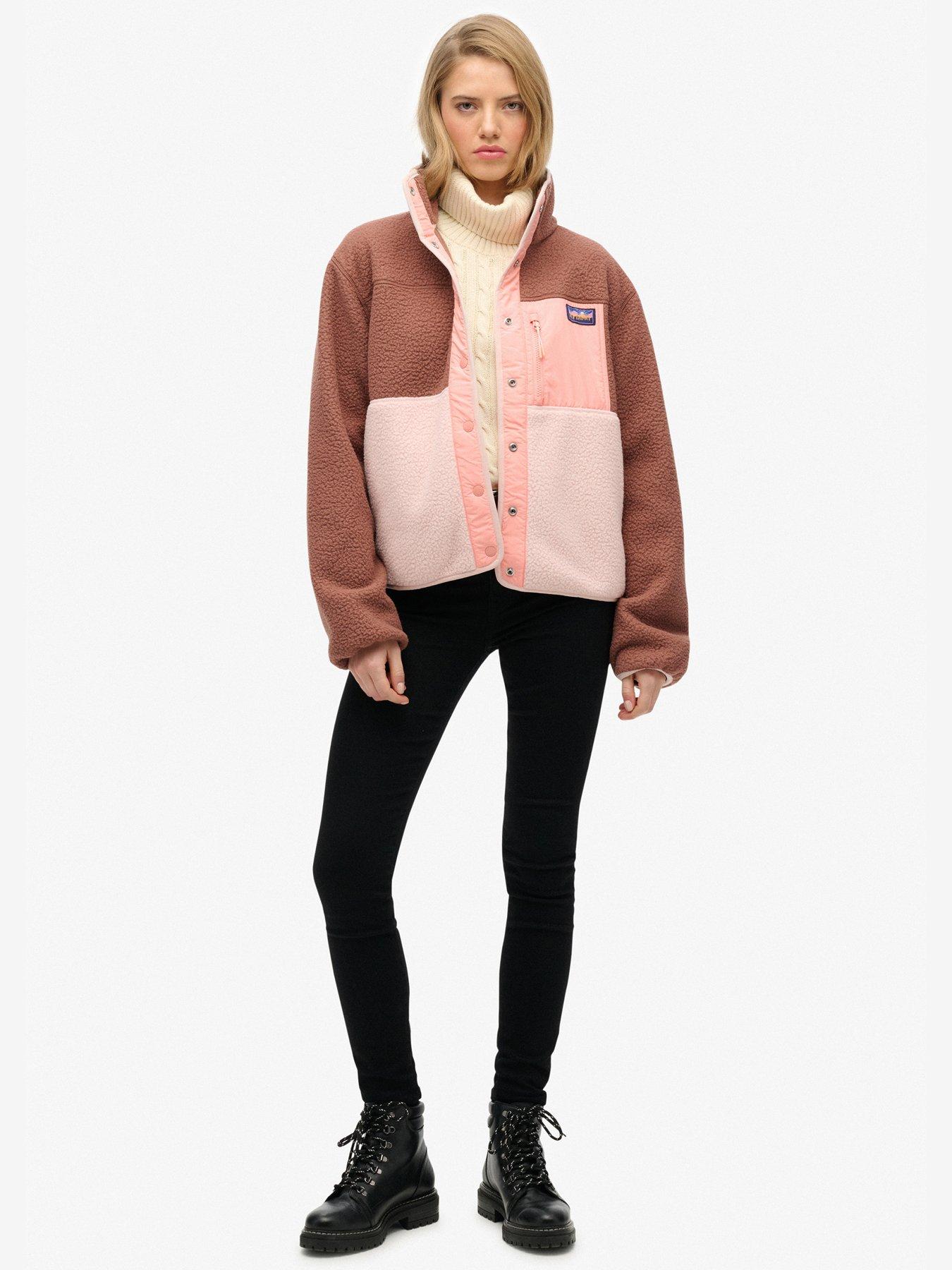  image of superdry-colour-block-fleece-jacket-brown