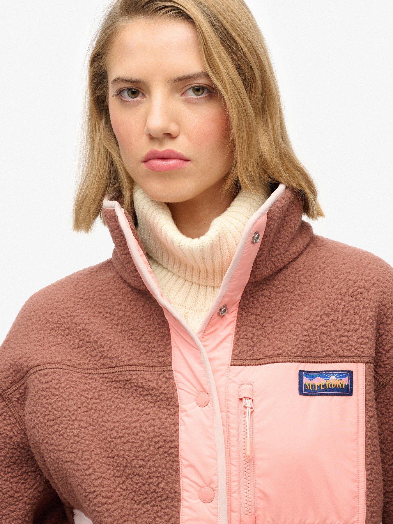  image of superdry-colour-block-fleece-jacket-brown