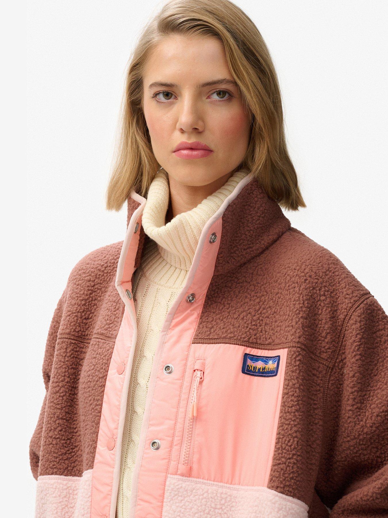  image of superdry-colour-block-fleece-jacket-brown