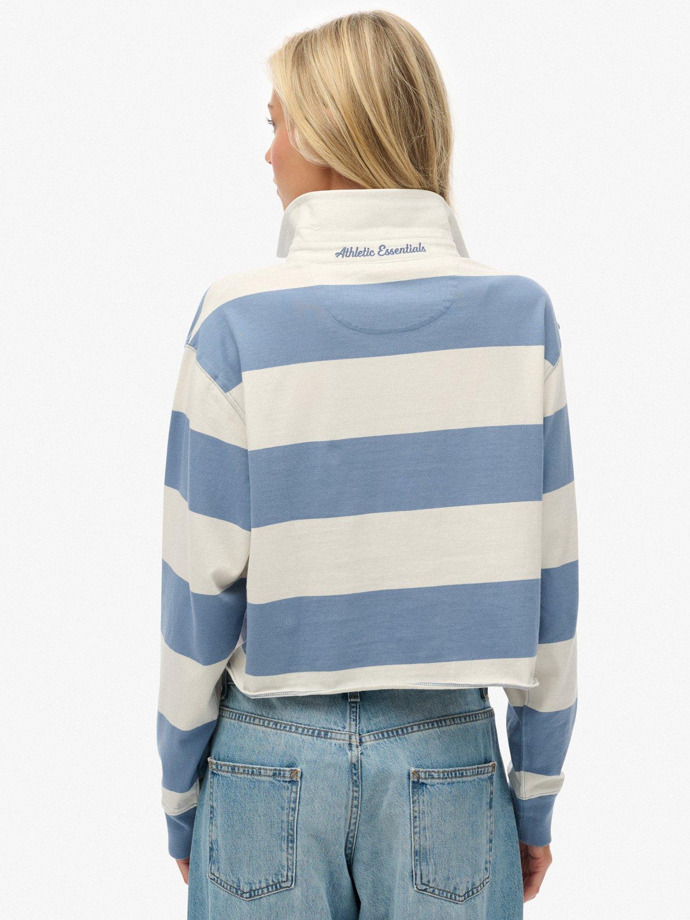 Image 2 of 5 of Superdry Athletic Essentials Cropped Stripe Rugby Shirt- Blue