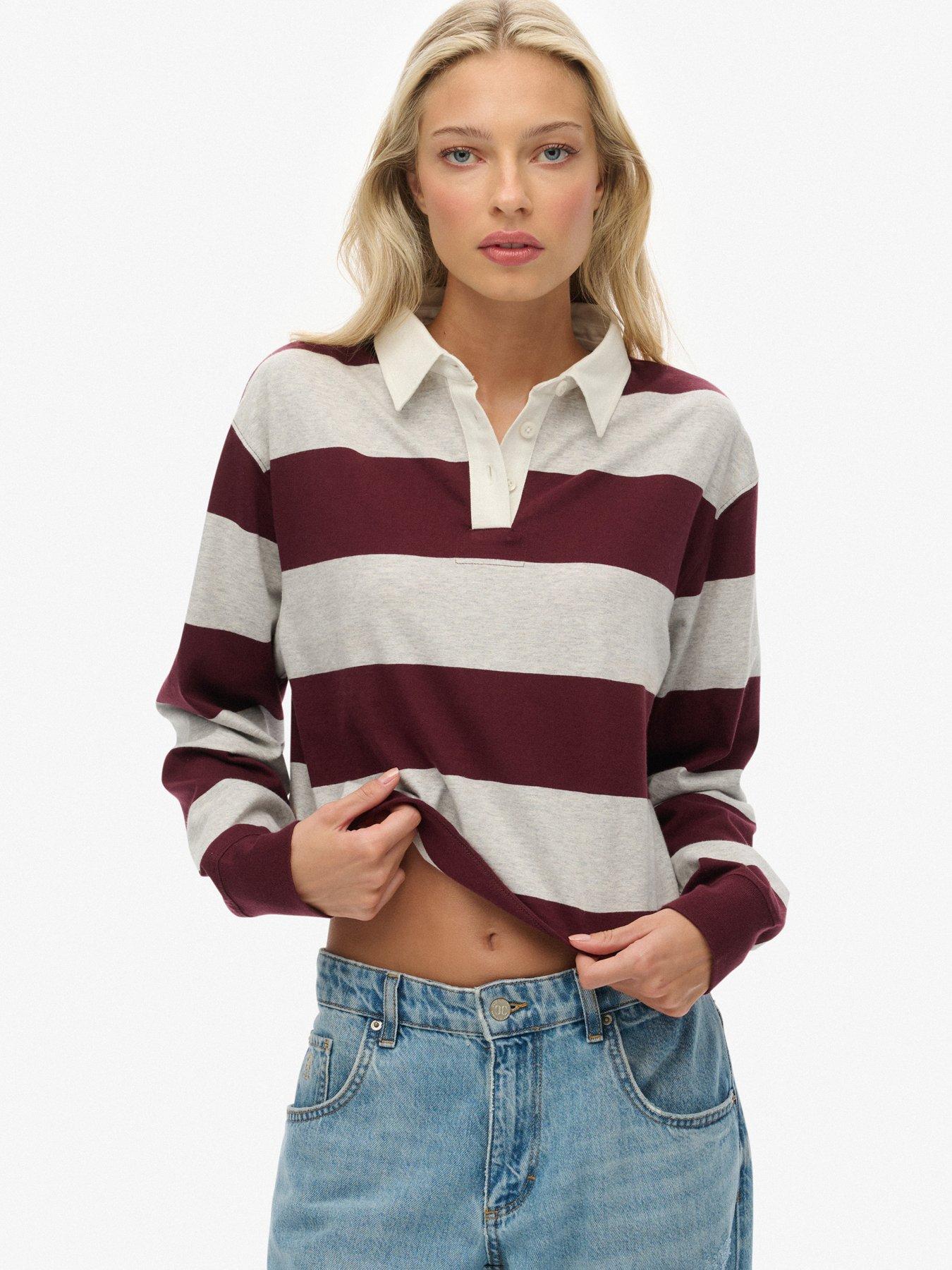 front image of superdry-ath-ess-cropped-stripe-rugby-red