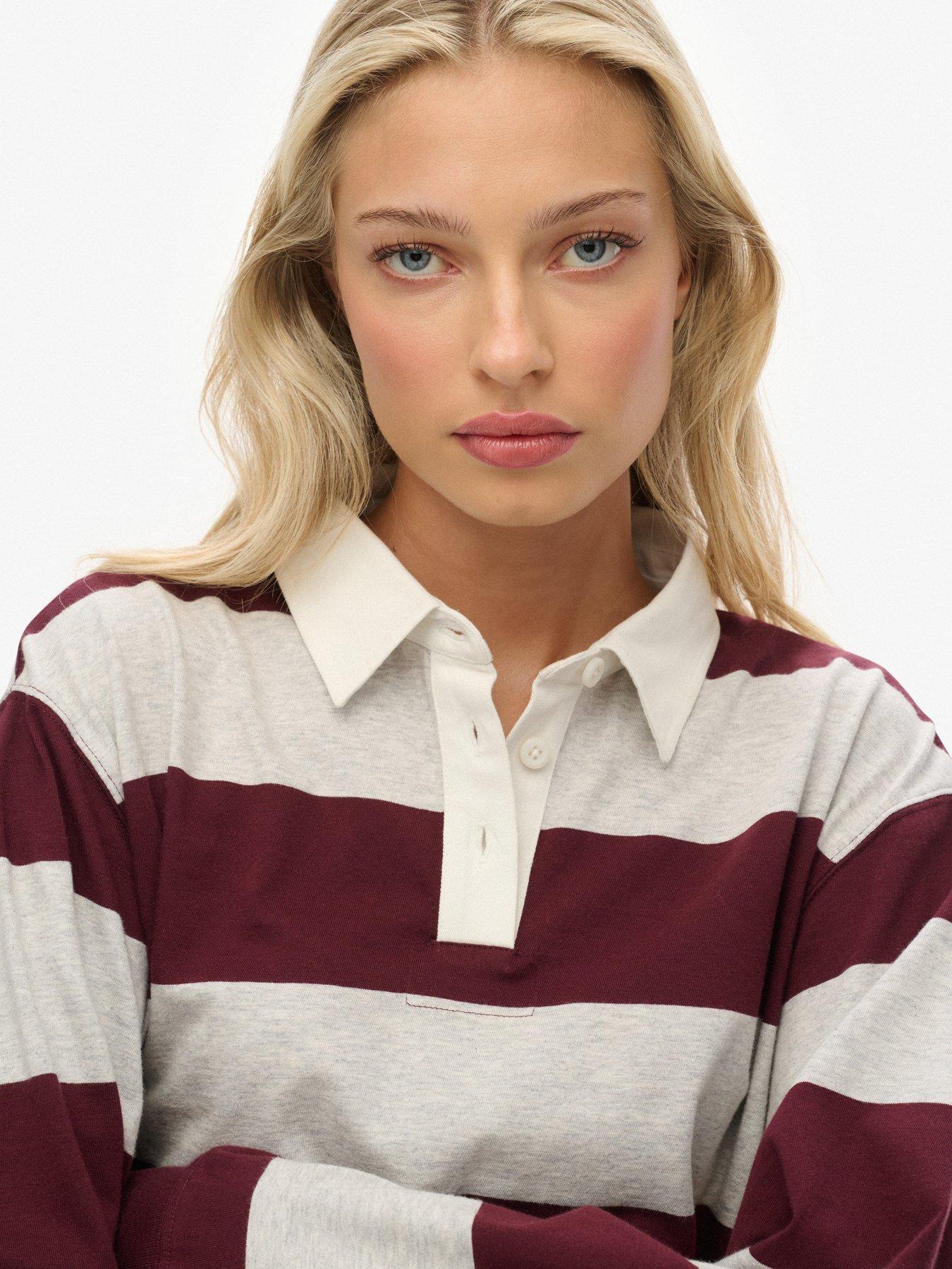 Image 4 of 5 of Superdry Athletic Essentials Cropped Stripe Rugby Top